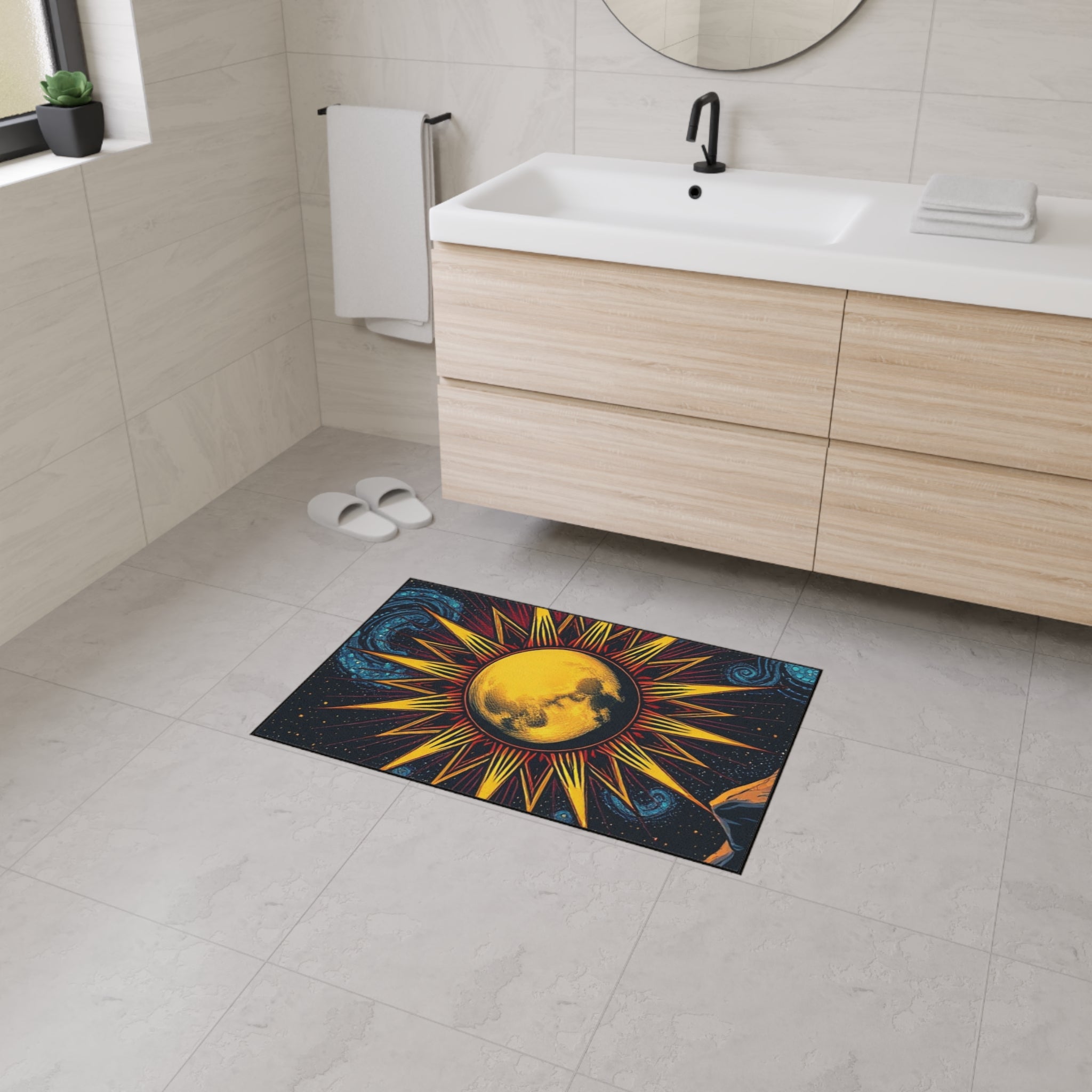 Cosmic Moon Heavy Duty Floor Mat - Vibrant Space Design for Home Decor