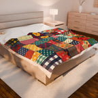 Classic Patches Velveteen Plush Blanket Vintage style print