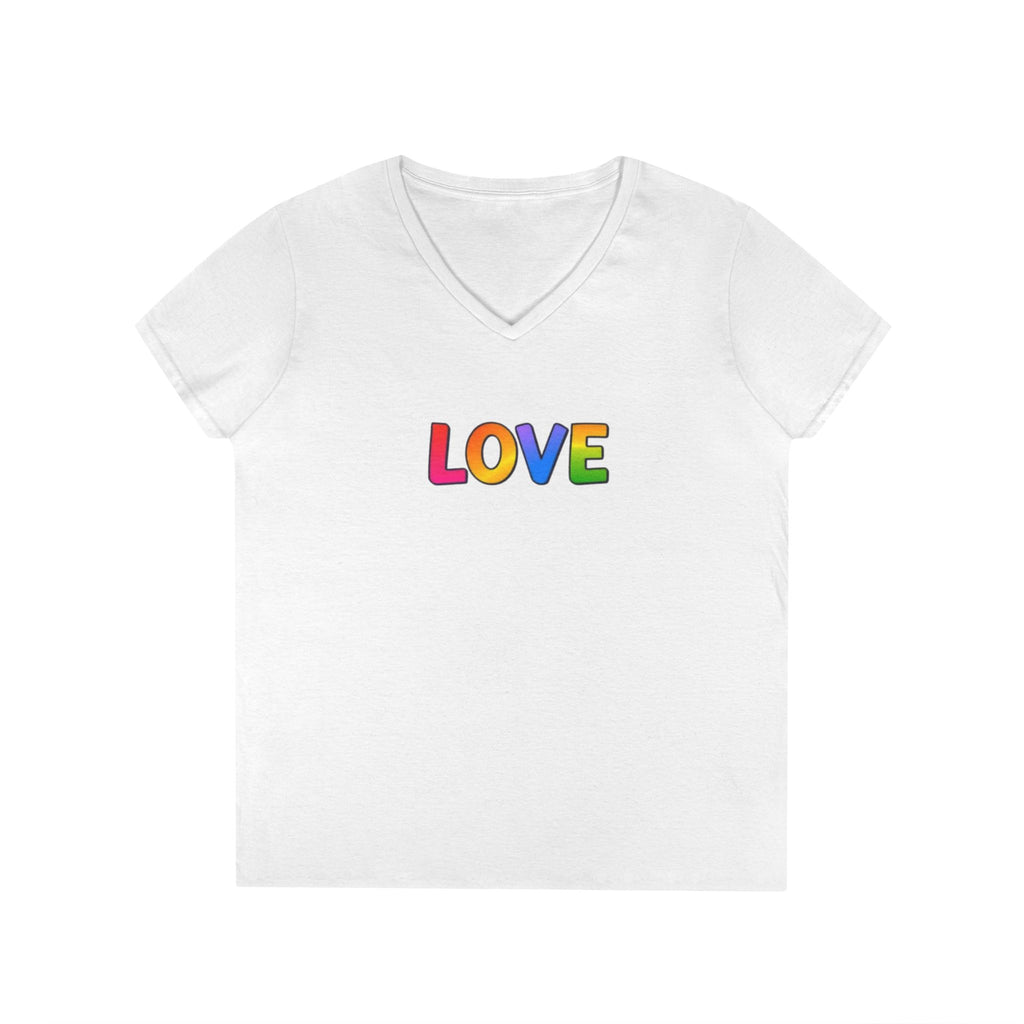 Colorful Love Ladies' V-Neck T-Shirt - Perfect for Everyday Wear and Celebrations