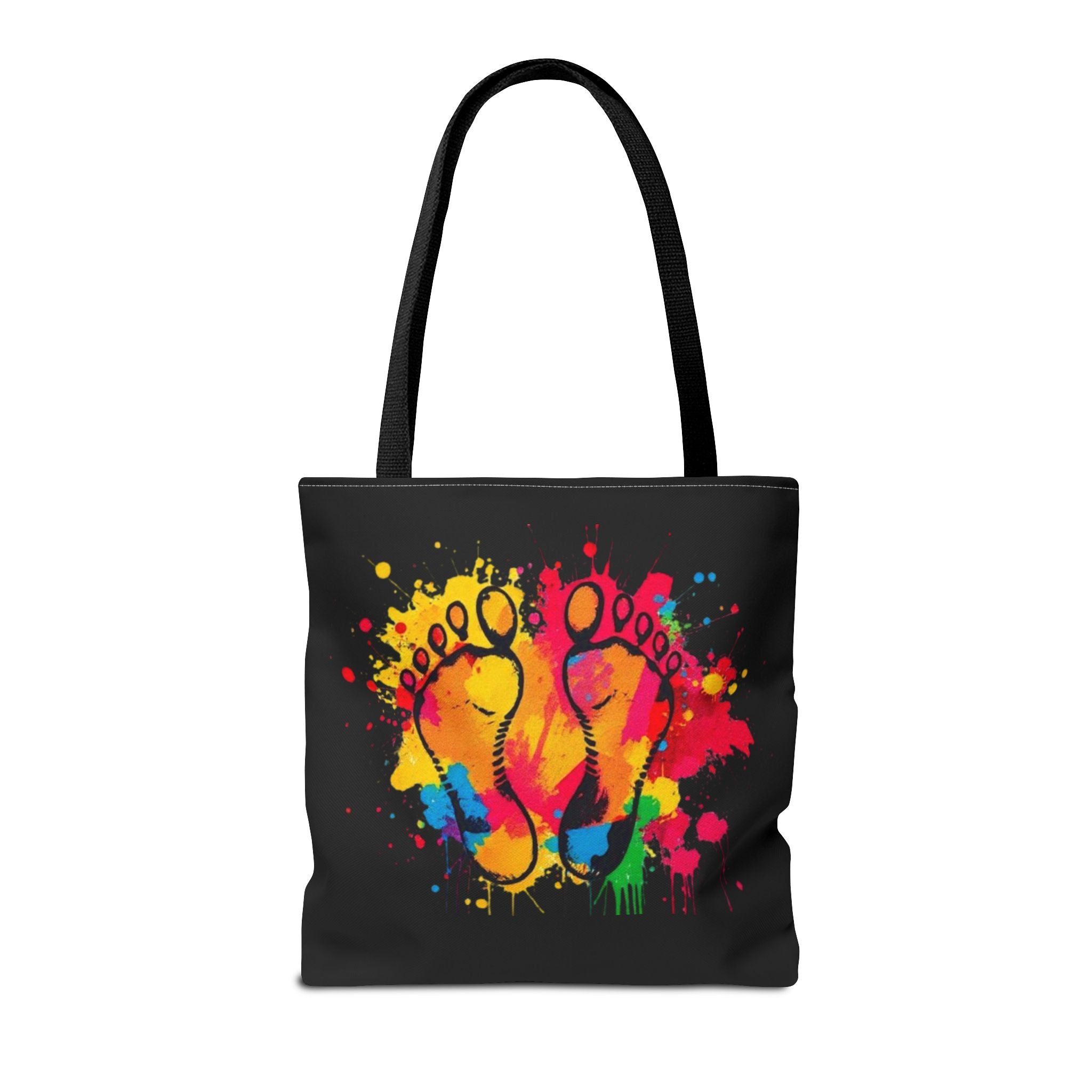 Rainbow Paint Splatter Footprints Tote Bag