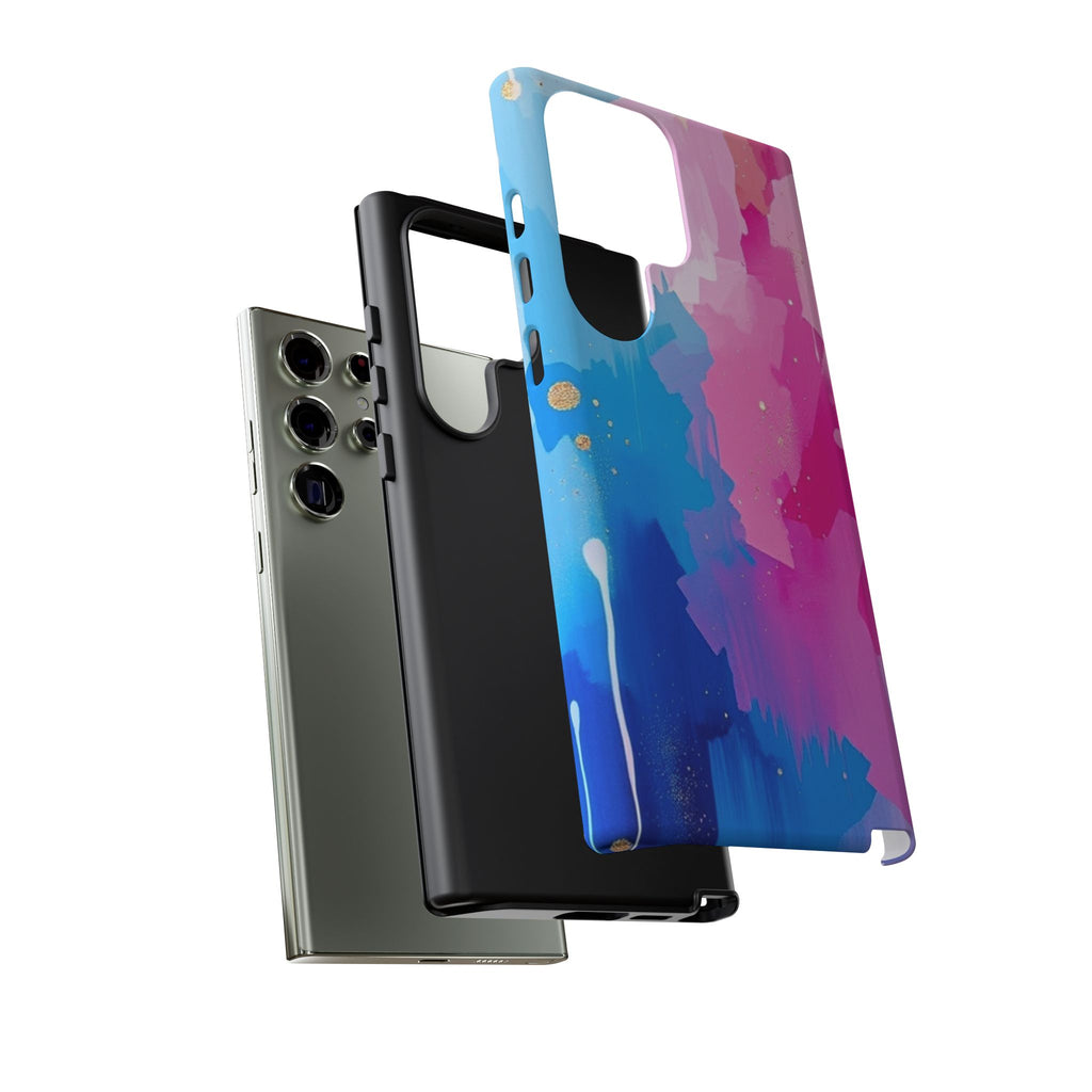 Android OR iPhone Compatible Cases - Pink and Blue Color Splash Design