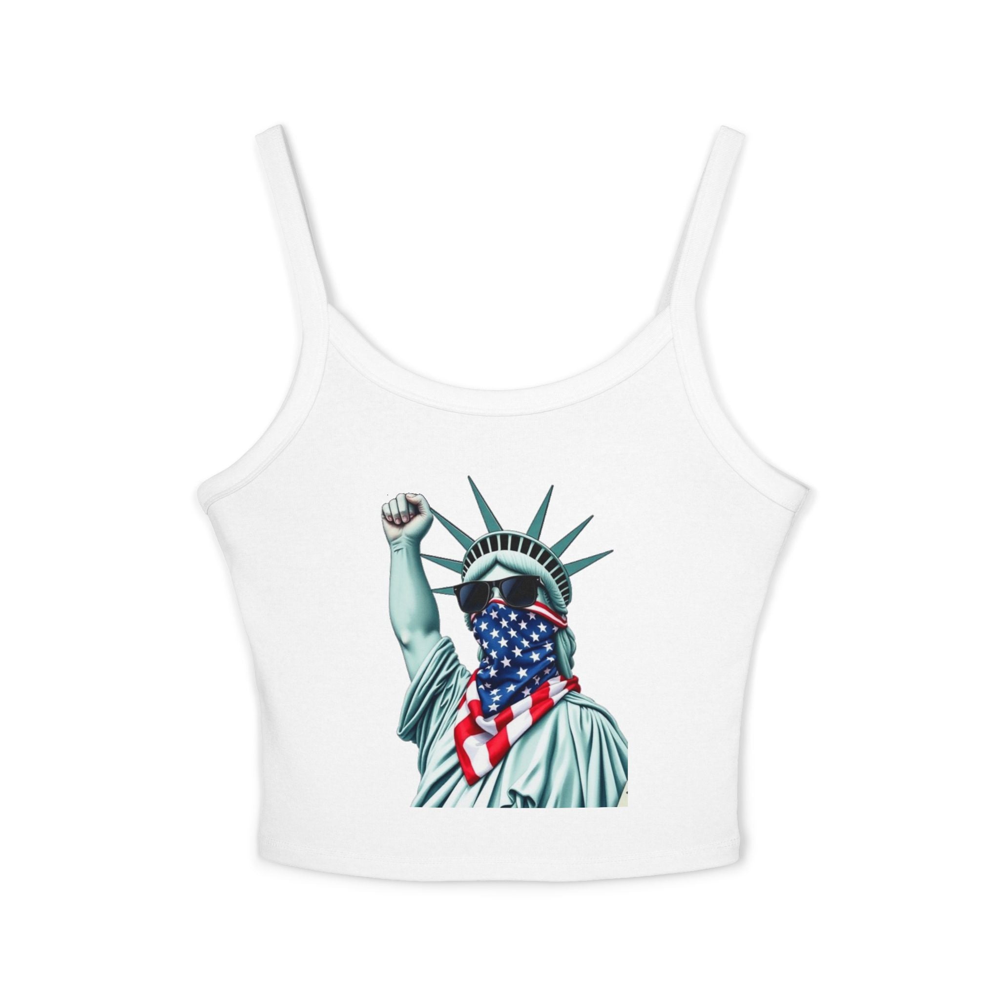 Patriotic Women's Spaghetti Strap Tank Top - Stand With Her Statue of Liberty Design