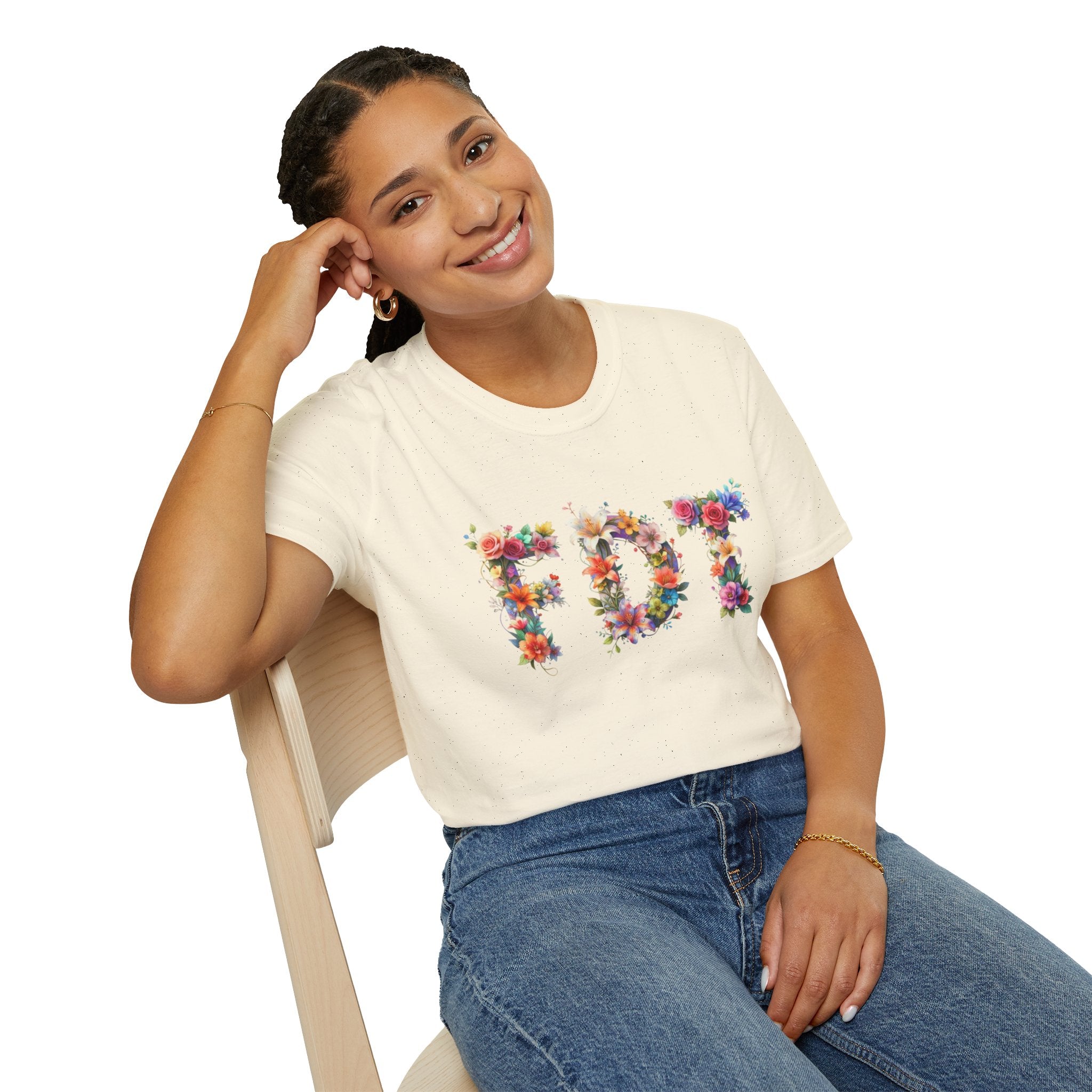 FDT Floral Letter Tee — Bold Floral Typography T-Shirt