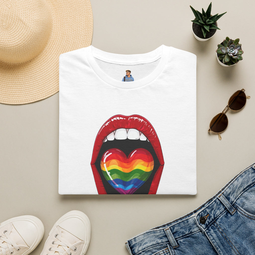 Pride Love Unisex Softstyle T-Shirt | LGBTQ+ Rainbow Heart Design