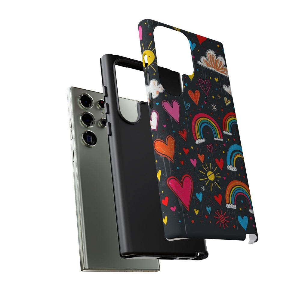 Android OR iPhone Compatible Cases - Doodle Hearts and Rainbows Design