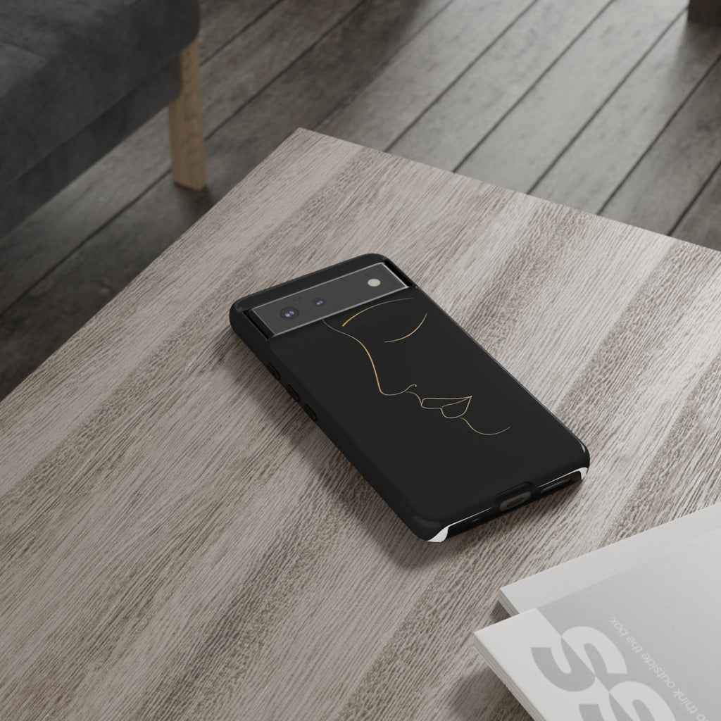 Android OR iPhone Compatible Cases - Gold Line Face Design - Unique Tough Cases