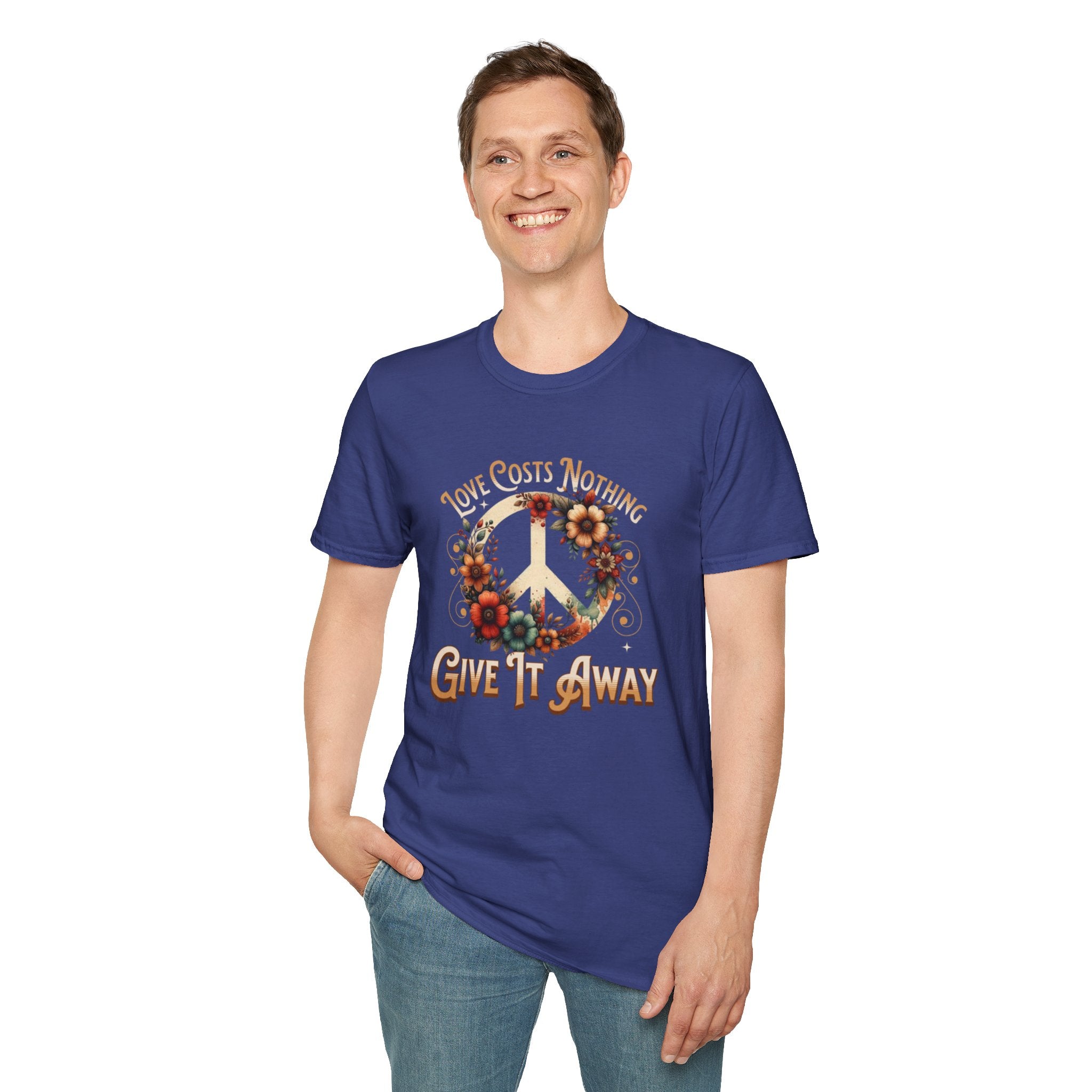 Unisex Softstyle T-Shirt - Love Costs Nothing, Give It Away Floral Peace Design