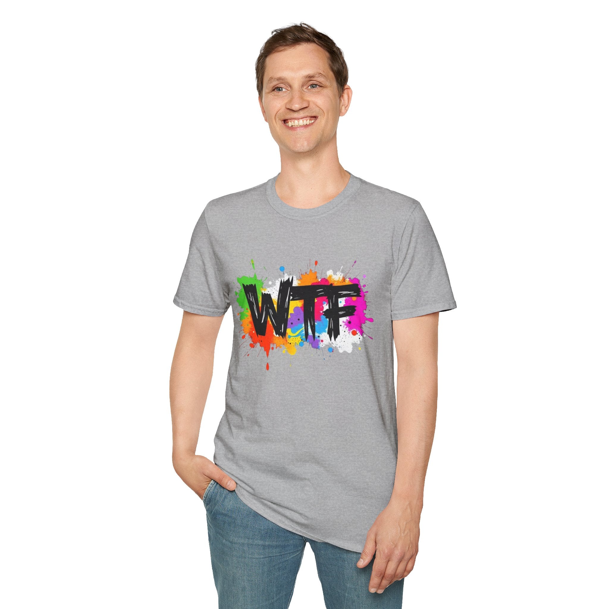 WTF Color Splash T-Shirt — Bold Rainbow Graphic Tee