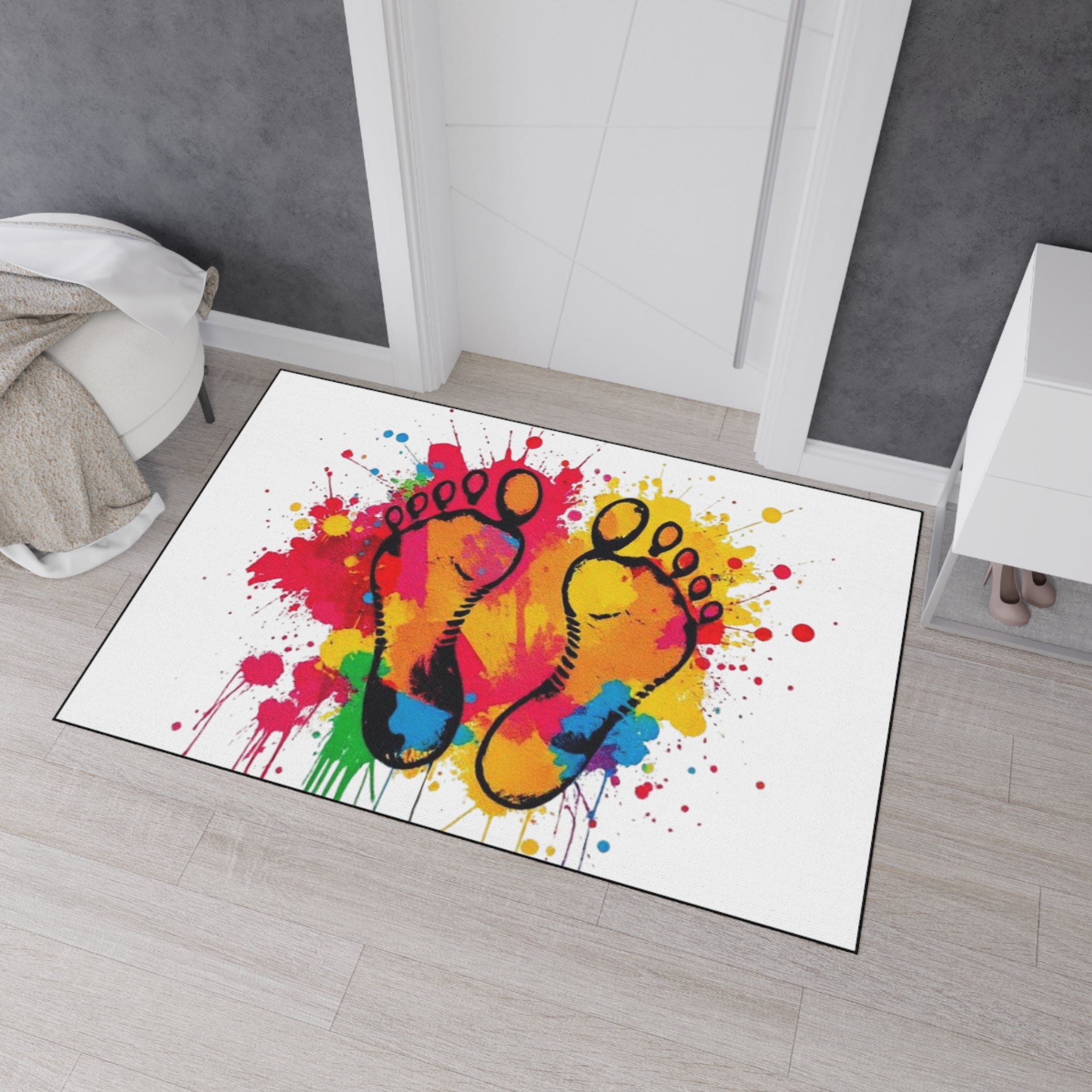 Vibrant Rainbow Footprints Heavy Duty Floor Mat - Artistic Home Decor