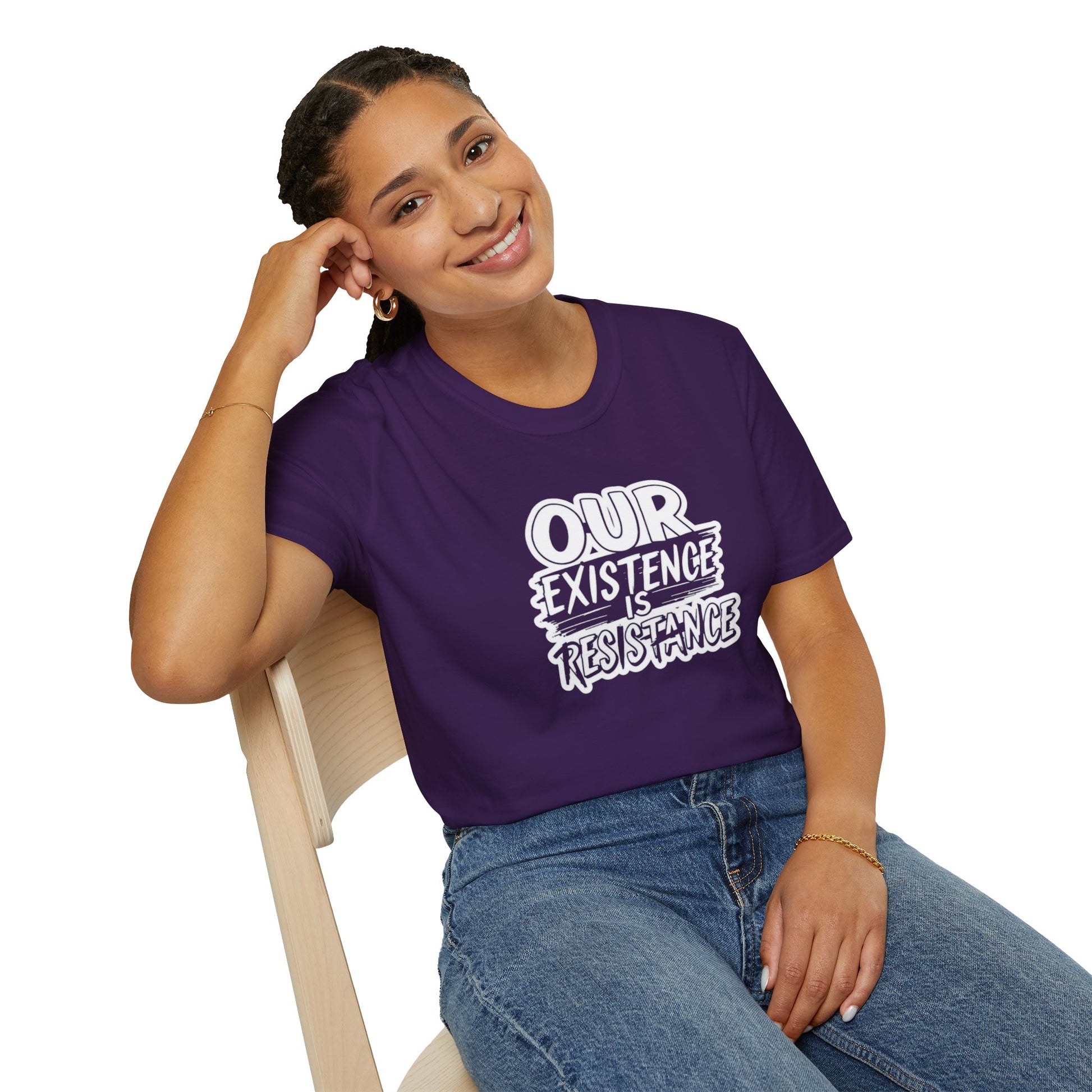 Unisex Softstyle T-Shirt - "Our Existence is Resistance" - Motivational Tee for Activists, Casual Wear, Gift for Change-makers