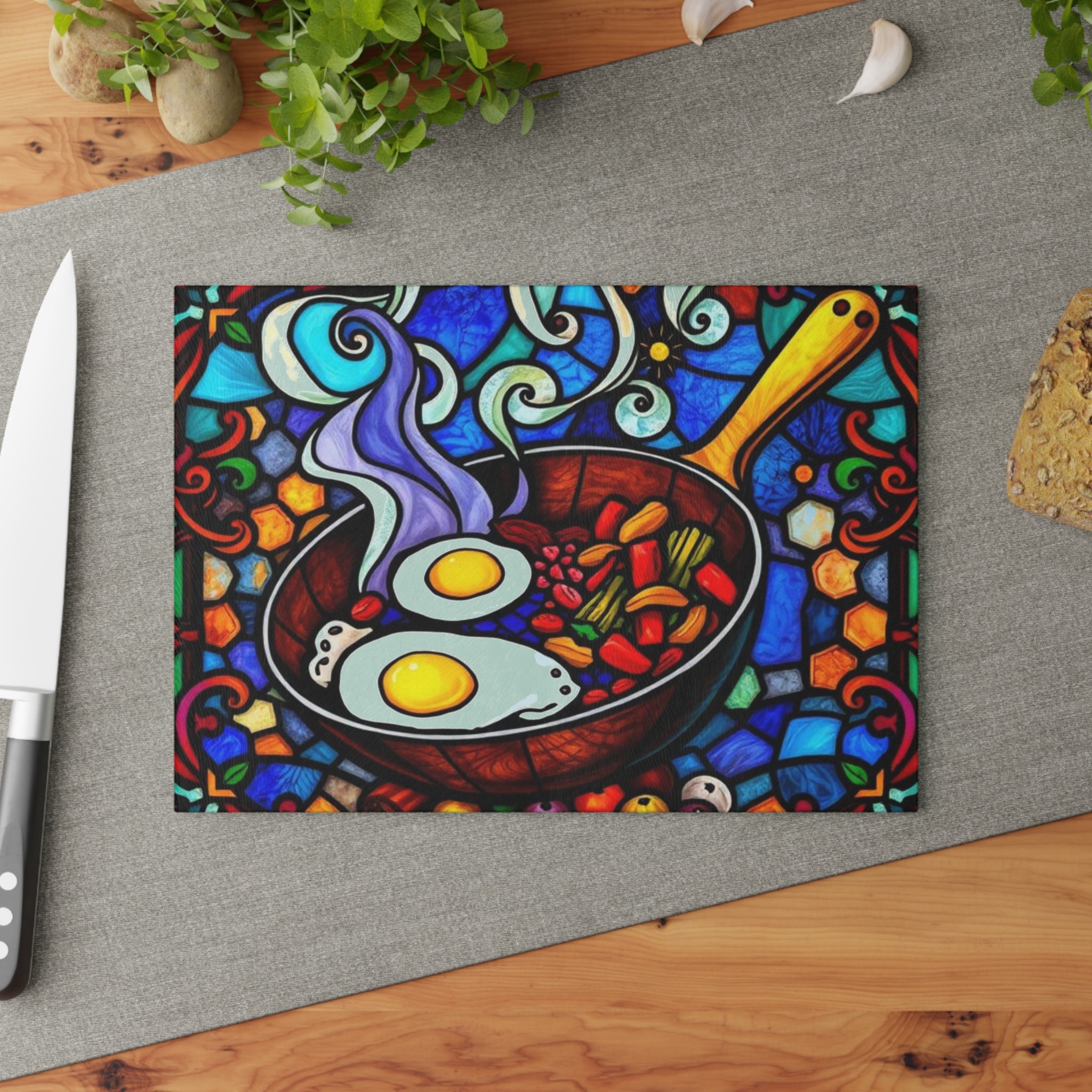 Vibrant Stained Glass Cooking Cutting Board - Perfect for Home Chefs & Food Lovers