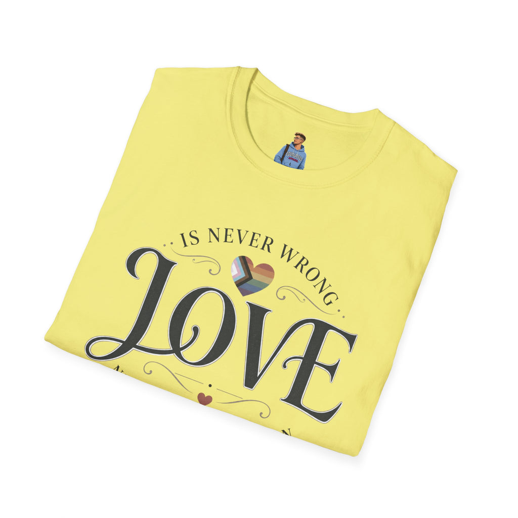 Love Is Never Wrong T-Shirt — LGBTQ+ Pride Heart Tee