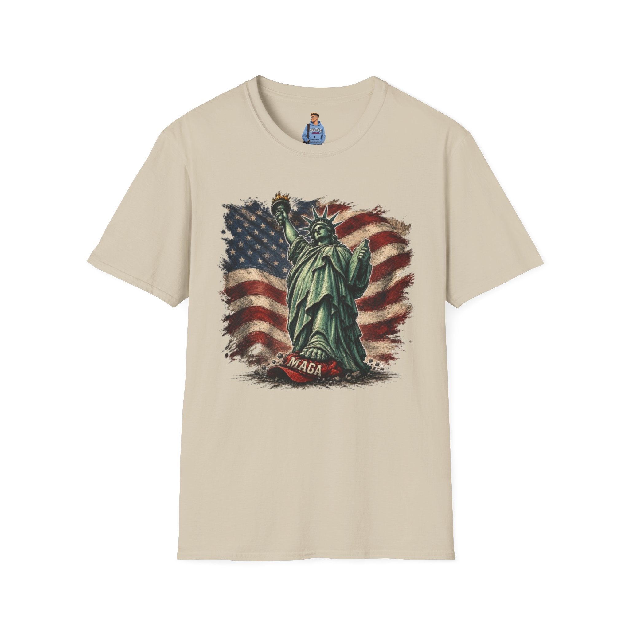 Statue of Liberty Stepping on MAGA American Flag T-Shirt — Patriotic USA Independence Day Tee
