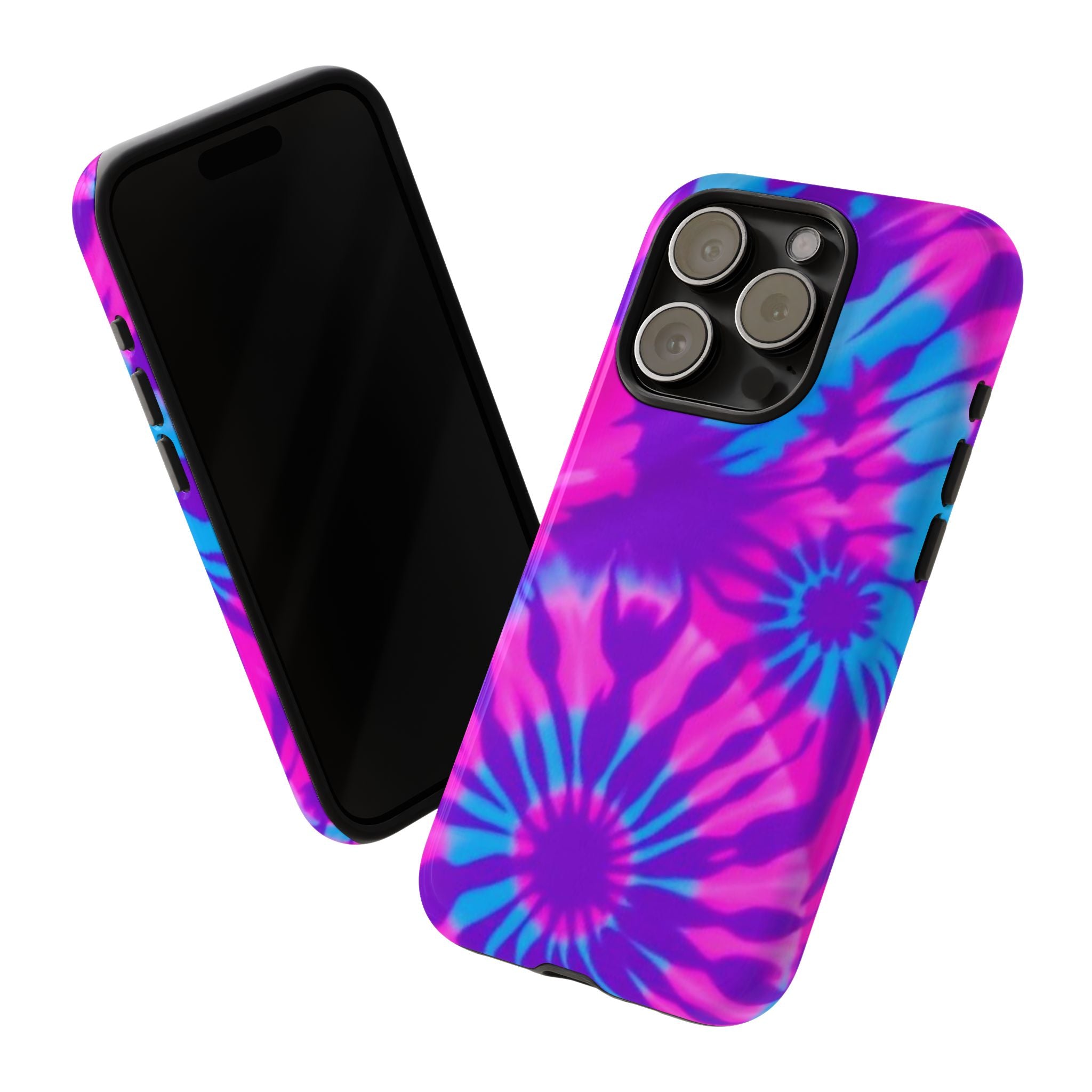 Tie-Dye Floral Phone Case for iPhone — Pink & Blue Retro Protective Tough Case