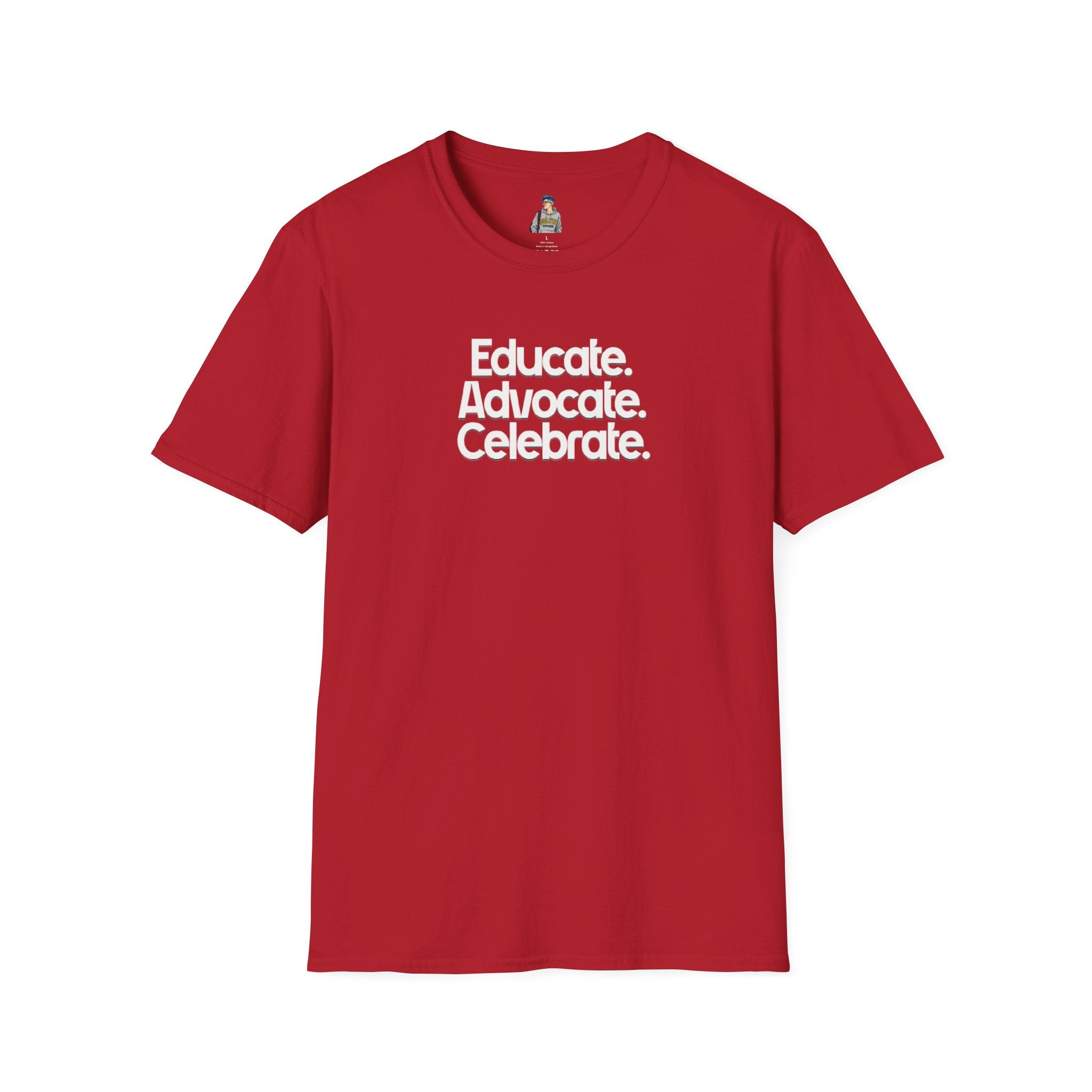 Educate. Advocate. Celebrate. Minimalist Pride T-Shirt - EqualiTees.Me