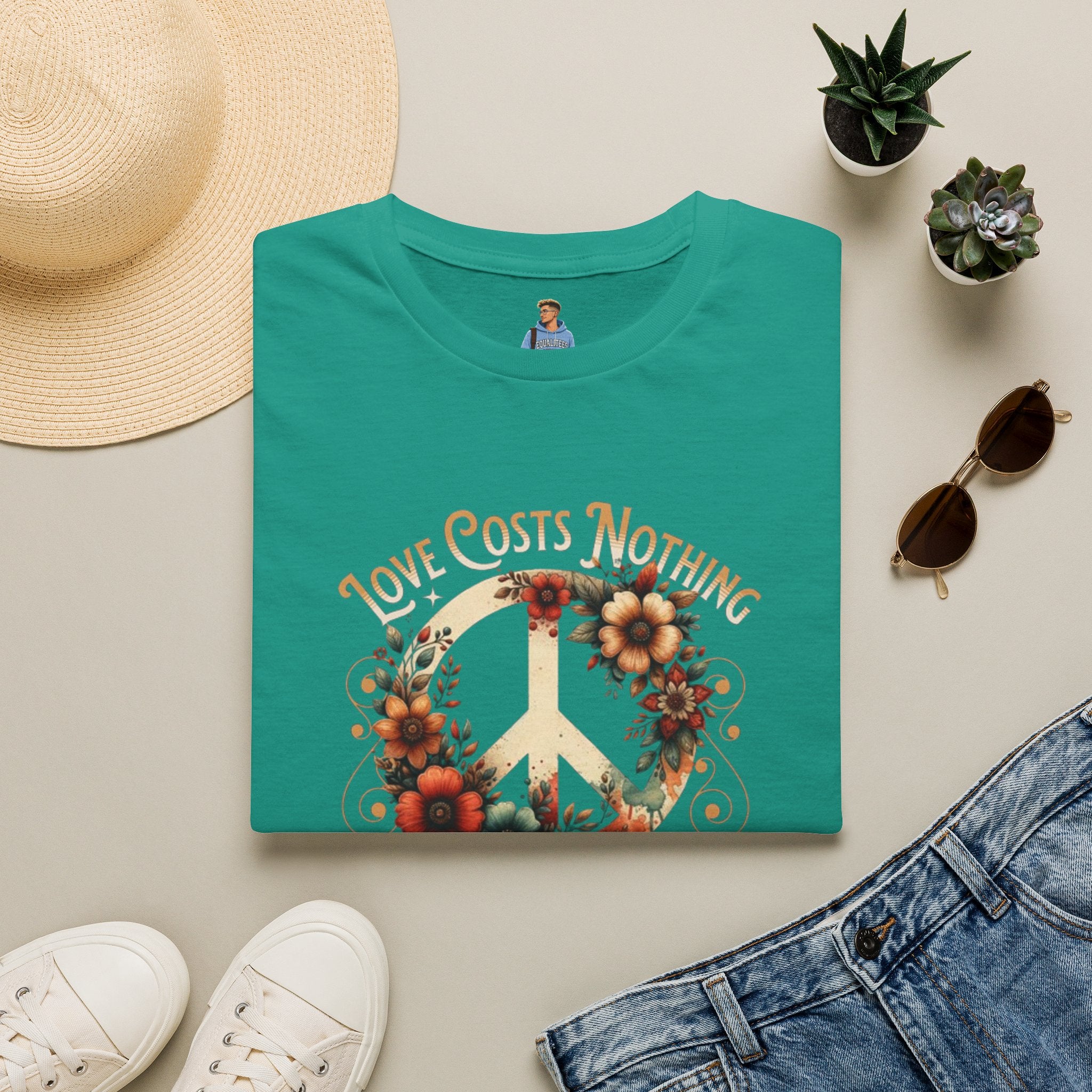 Unisex Softstyle T-Shirt - Love Costs Nothing, Give It Away Floral Peace Design