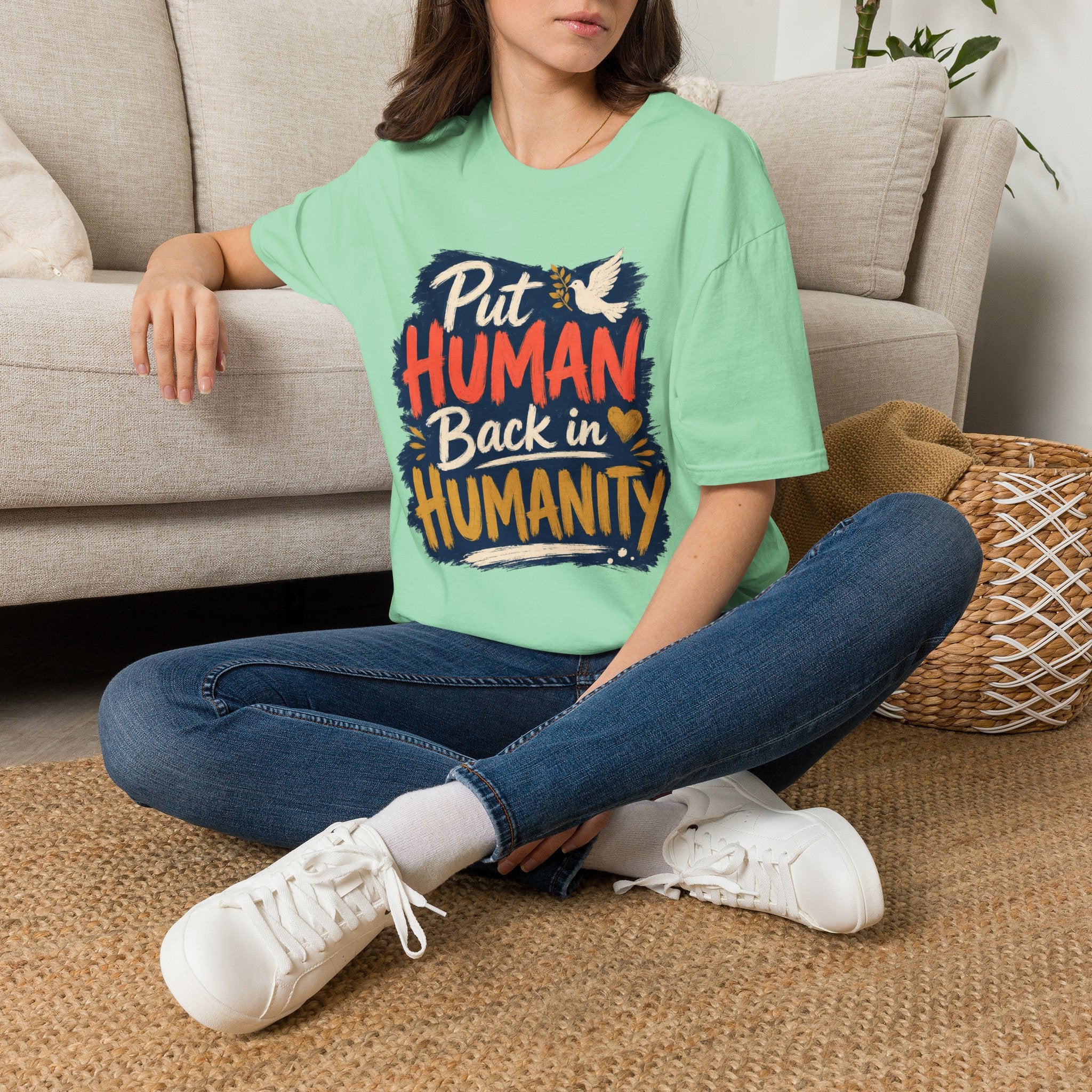 Put Human Back in Humanity T-Shirt — Inspirational Peace Dove Tee
