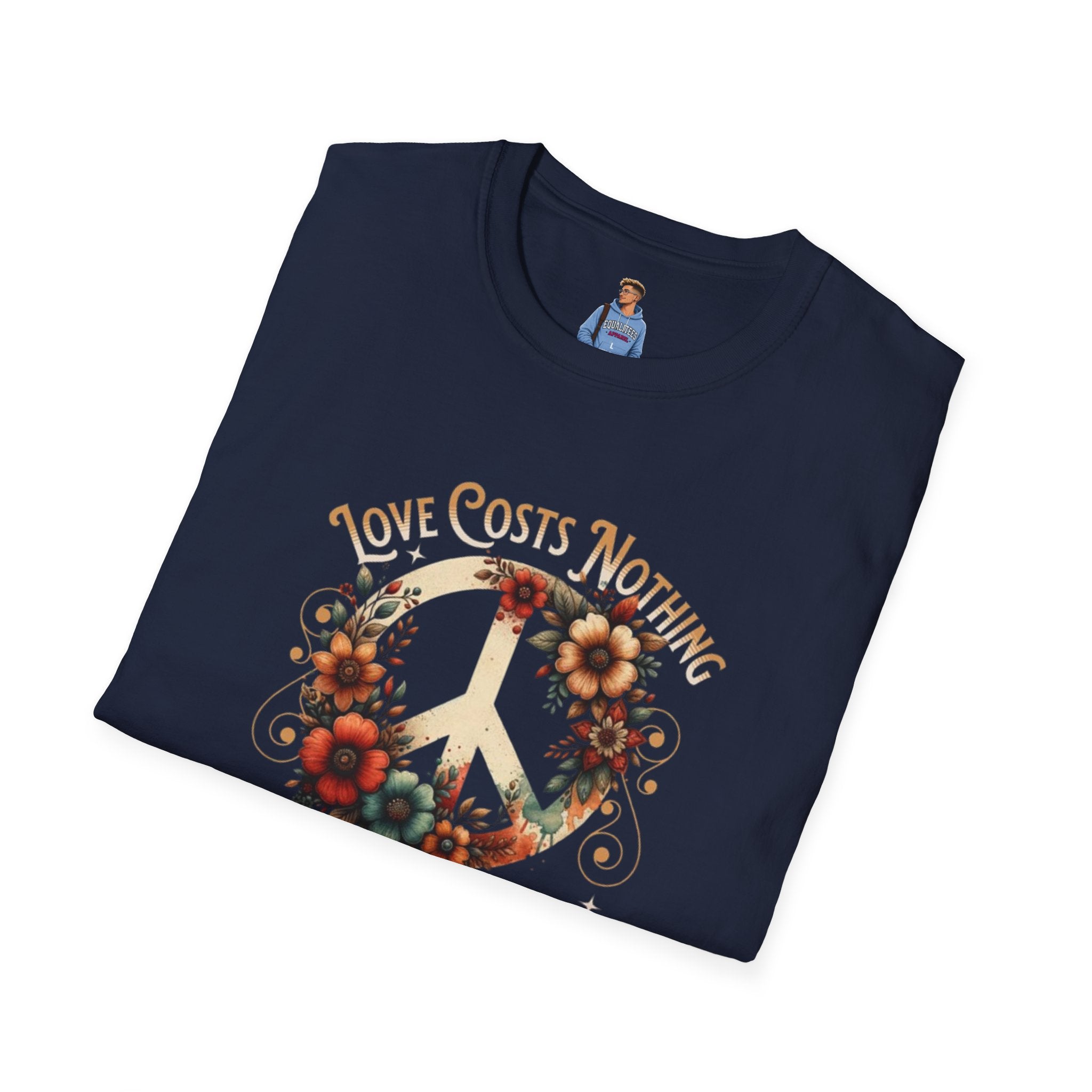 Unisex Softstyle T-Shirt - Love Costs Nothing, Give It Away Floral Peace Design