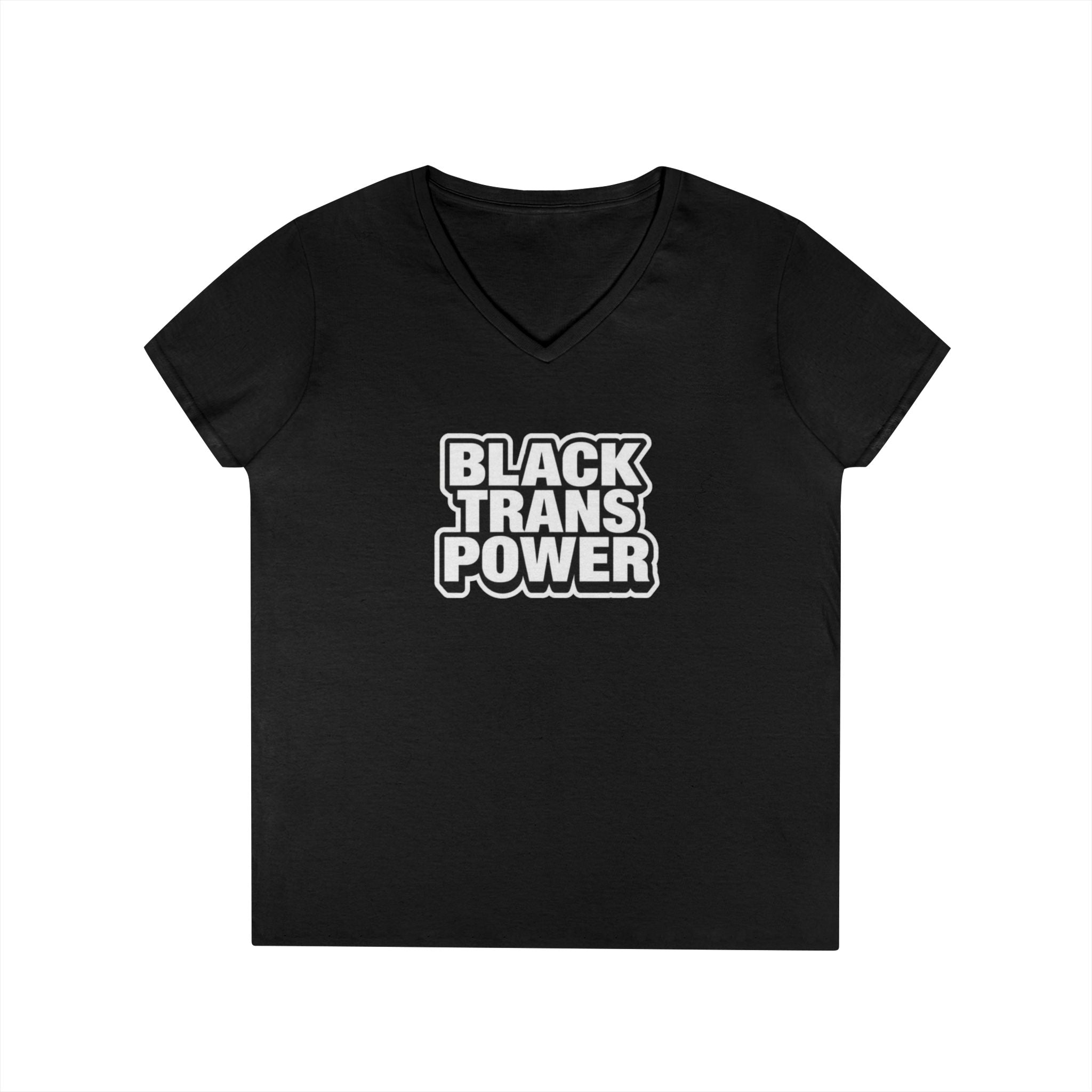 Empowering Ladies' V-Neck T-Shirt - Black Trans Power Design