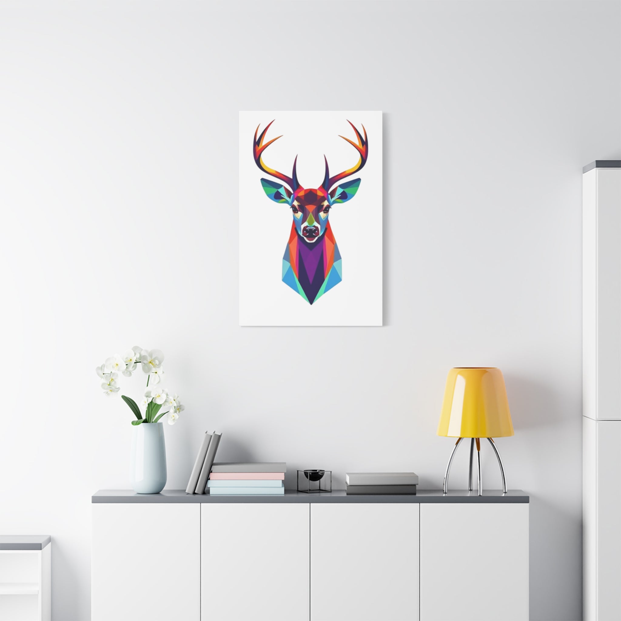 Vibrant Stag Canvas Wall Art - Colorful Geometric Deer Decor