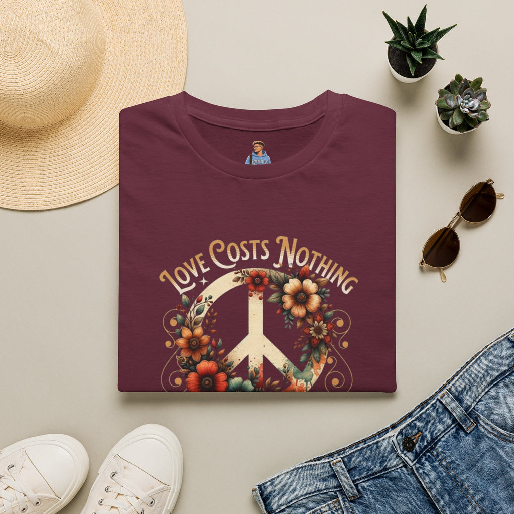 Unisex Softstyle T-Shirt - Love Costs Nothing, Give It Away Floral Peace Design