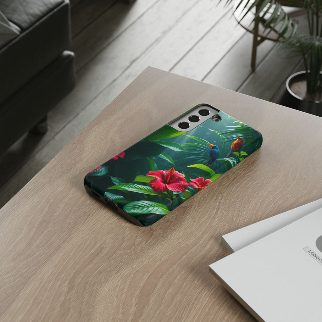 Android OR iPhone Compatible Cases - Tropical Flower & Bird Design - Unique Tough Cases