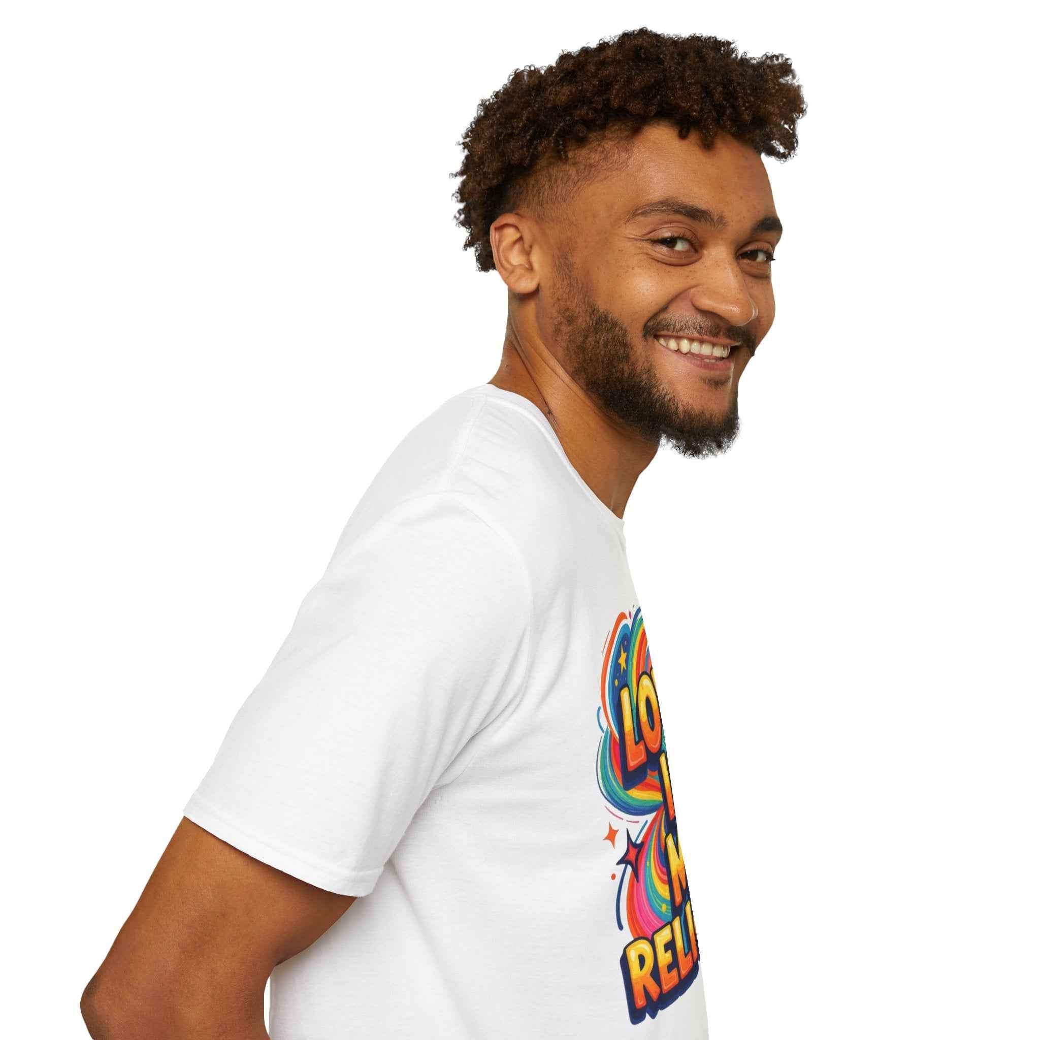T-Shirt — "Love Is My Religion" Retro Rainbow Graphic Tee