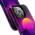 Android OR iPhone Compatible Cases - 80's Digital Grid Sunset Design - Unique Tough Cases