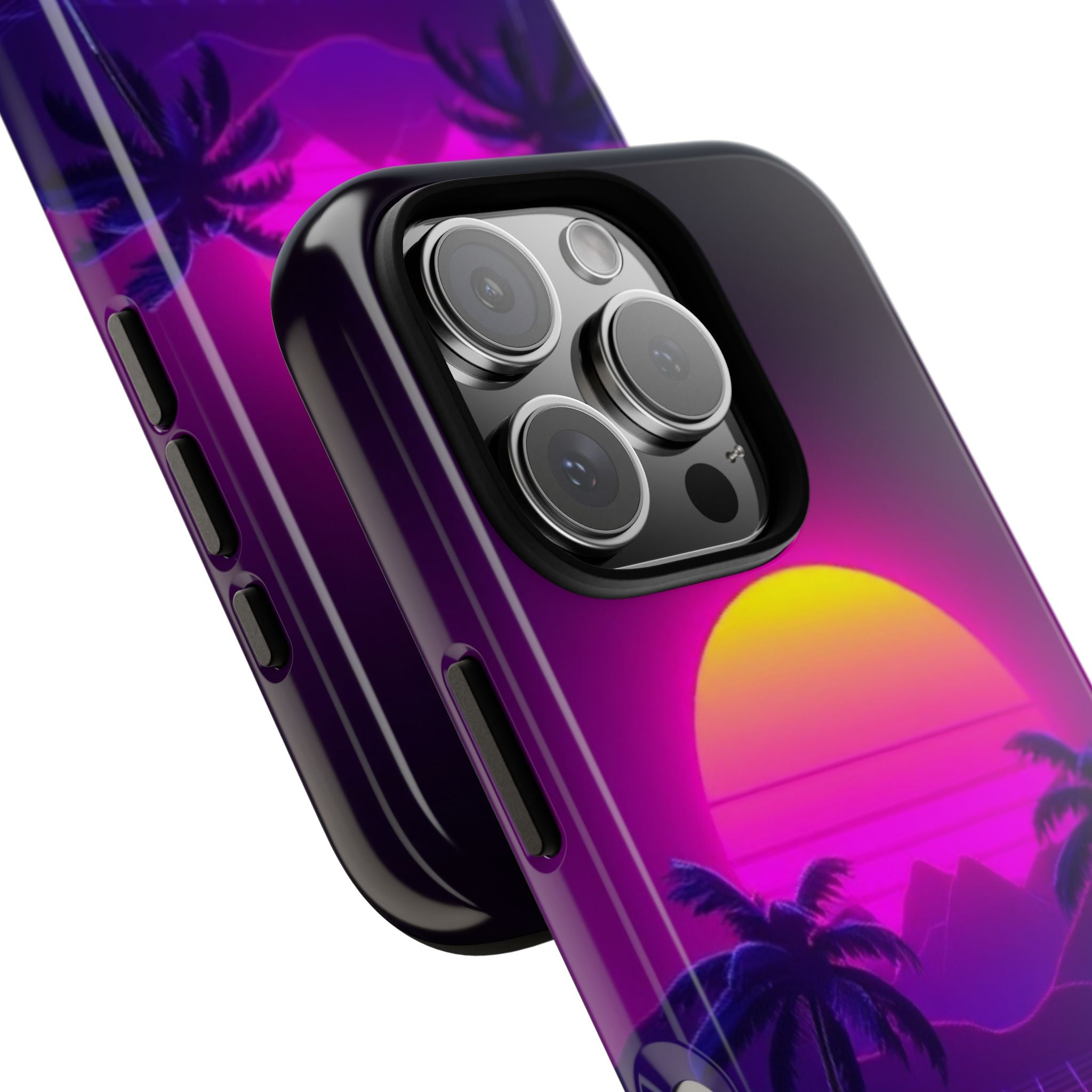 Android OR iPhone Compatible Cases - 80's Digital Grid Sunset Design - Unique Tough Cases