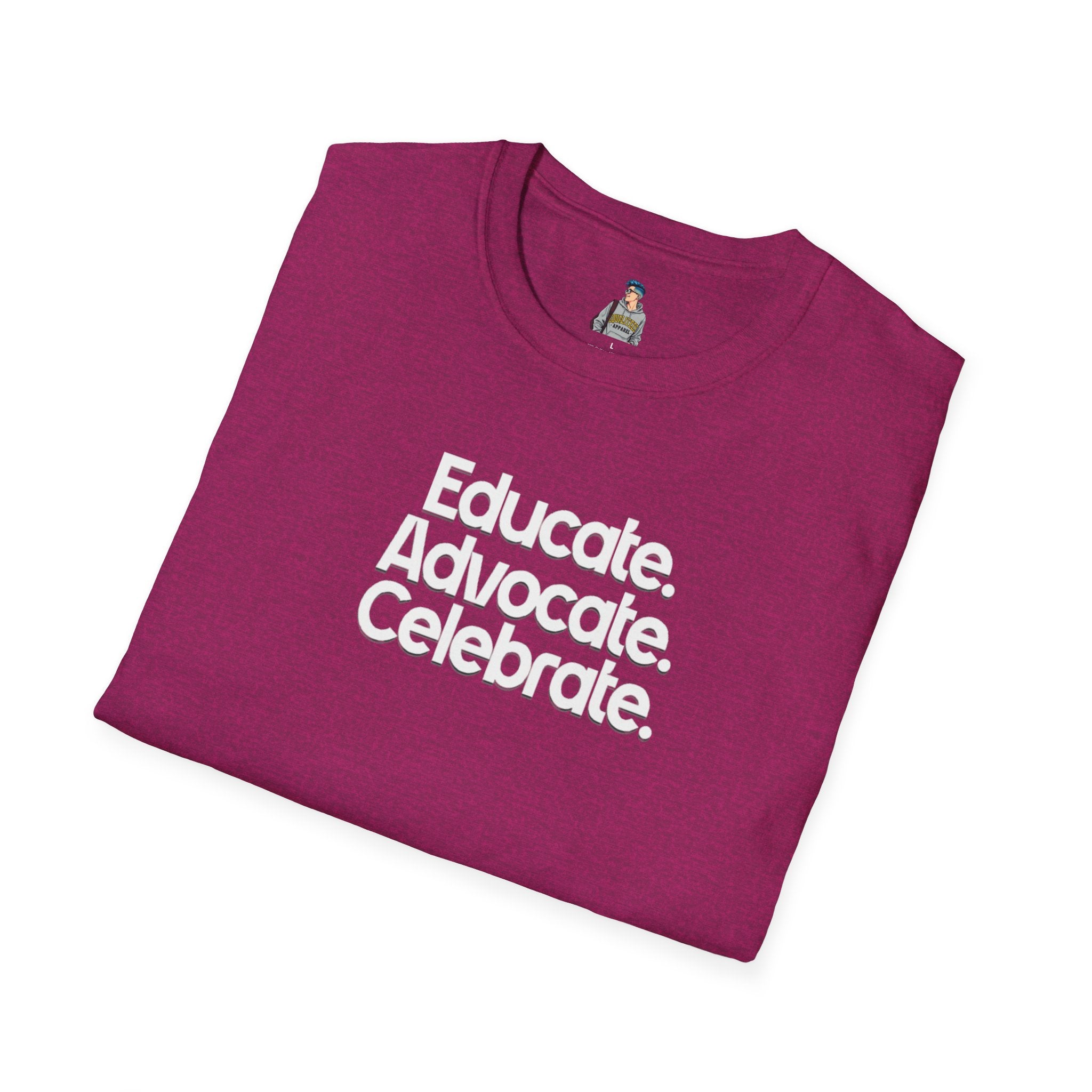 Educate. Advocate. Celebrate. Minimalist Pride T-Shirt - EqualiTees.Me