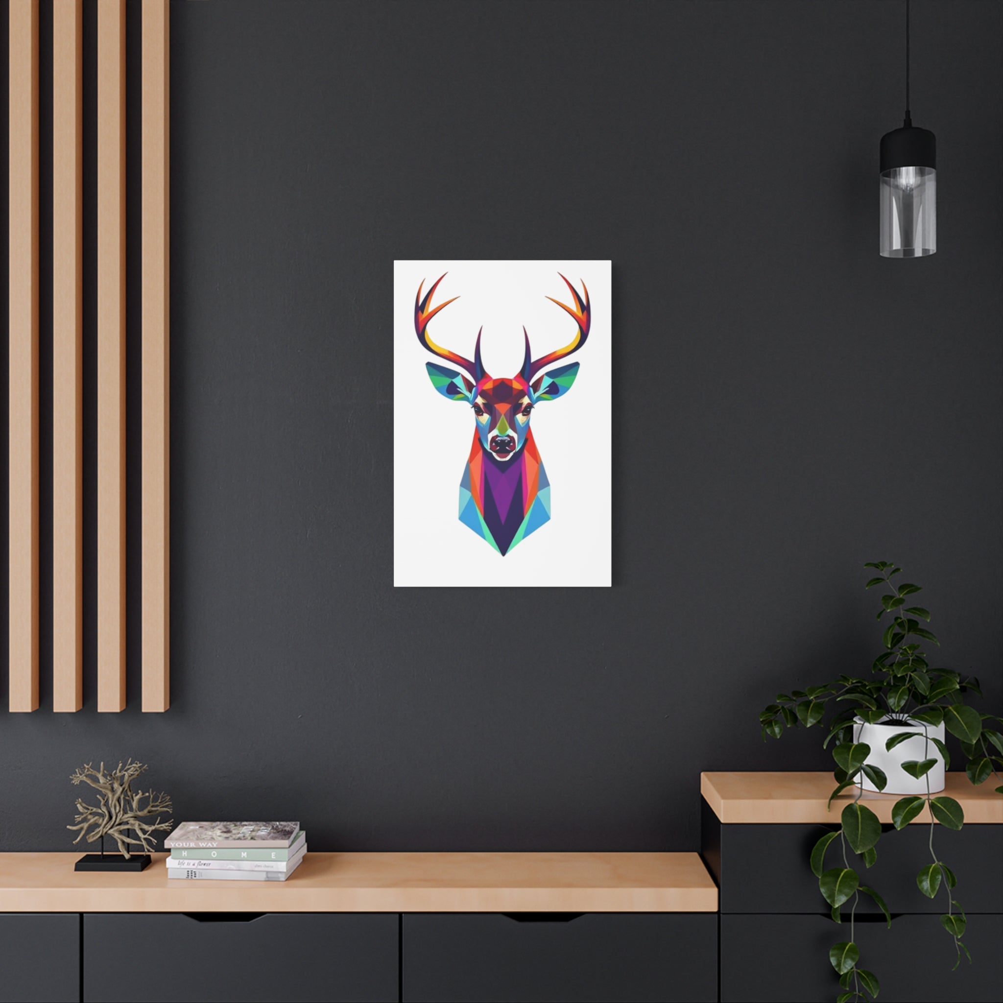 Vibrant Stag Canvas Wall Art - Colorful Geometric Deer Decor