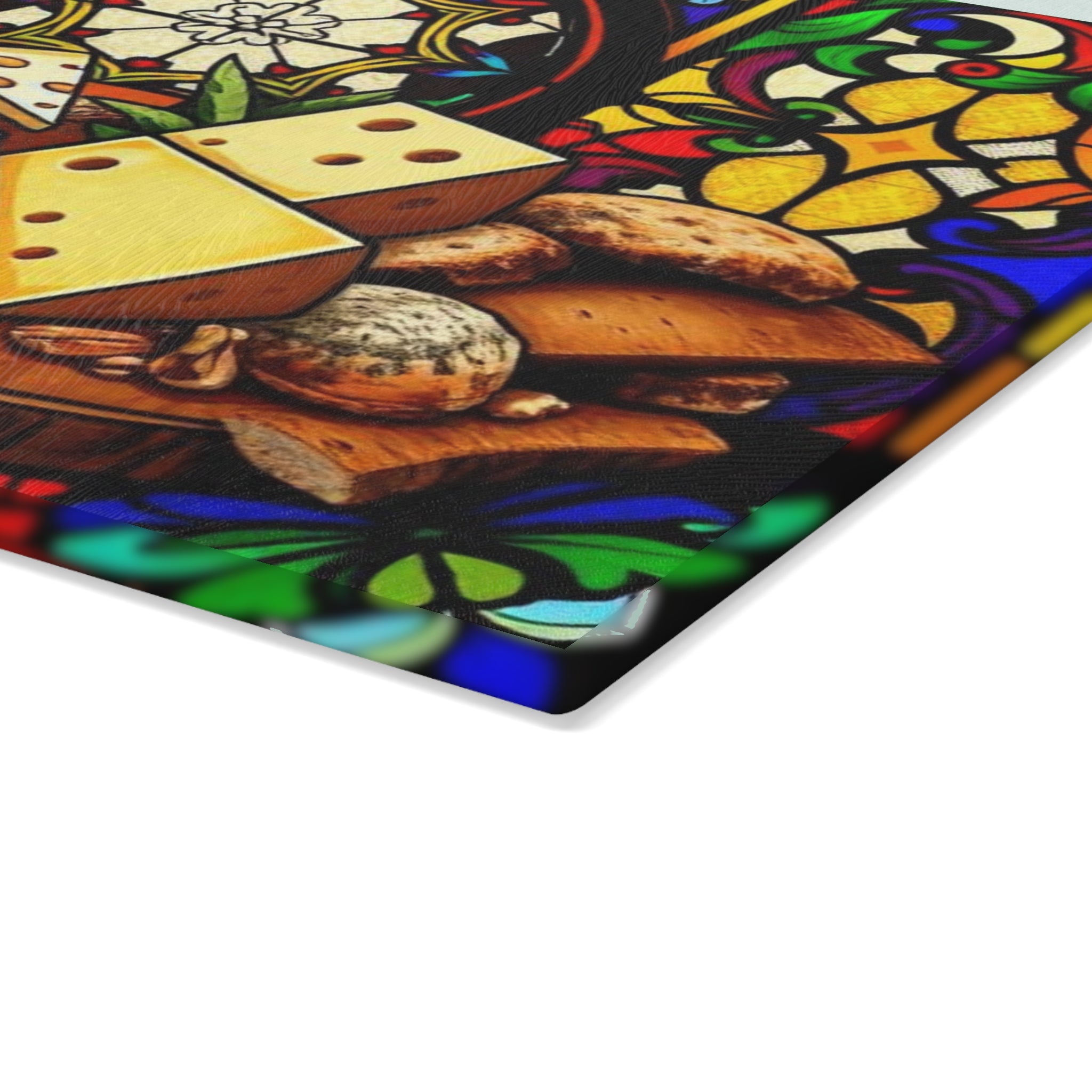 Stained Glass Cheese & Wine Cutting Board - Elegant Kitchen Decor