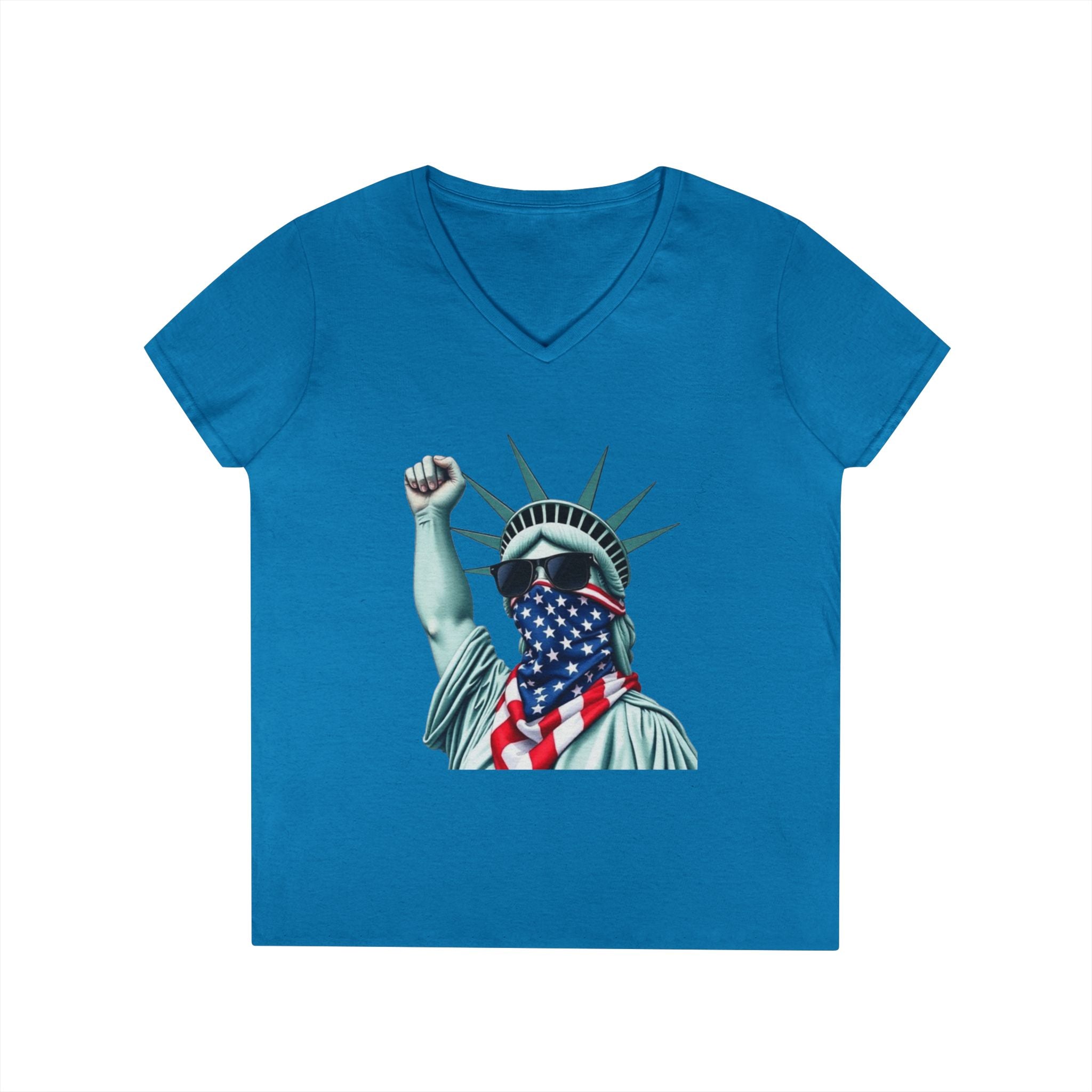 Patriotic Ladies' V-Neck T-Shirt - Resist Statue of Liberty Design