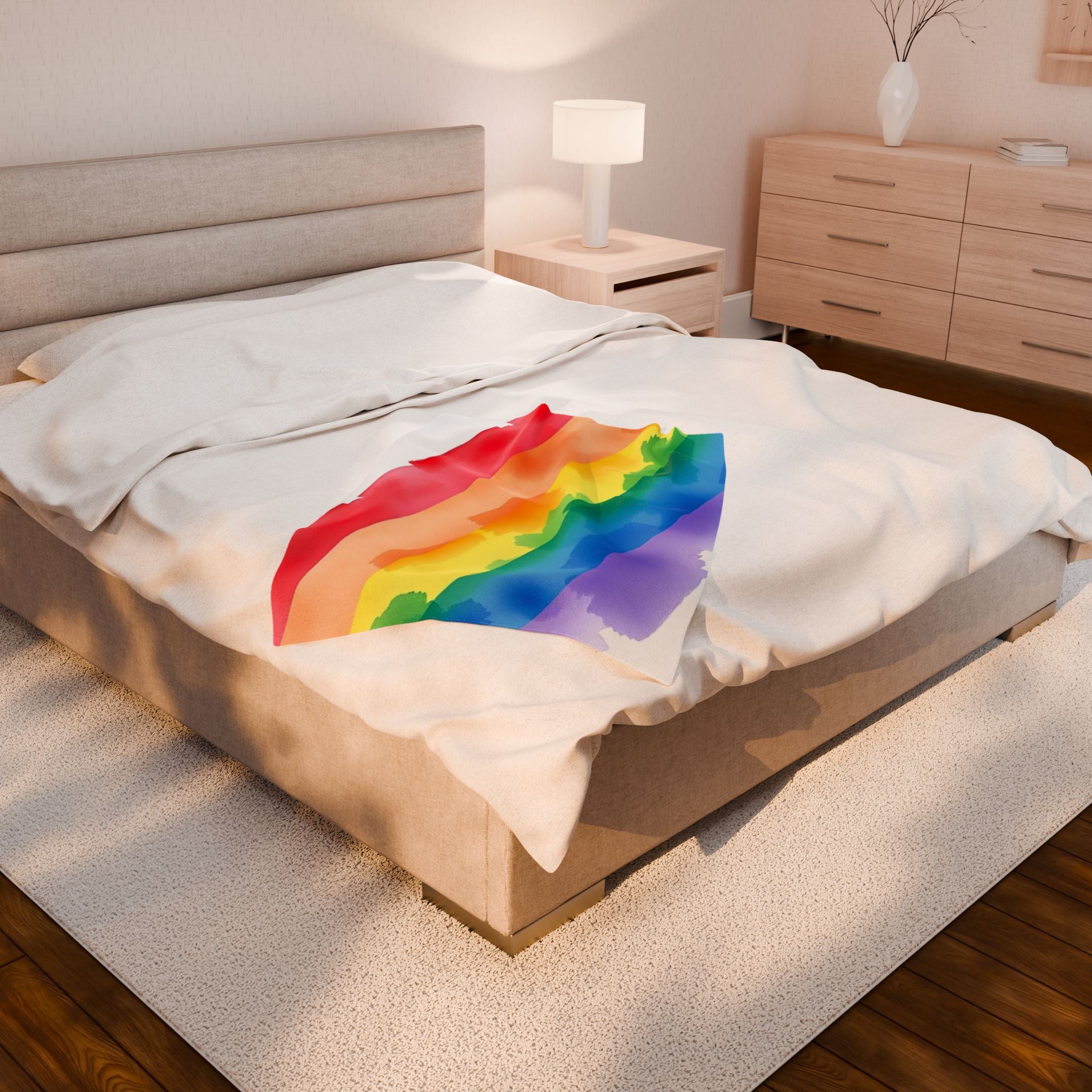 Rainbow Watercolor Velveteen Plush Blanket – For Comfort and Warmth