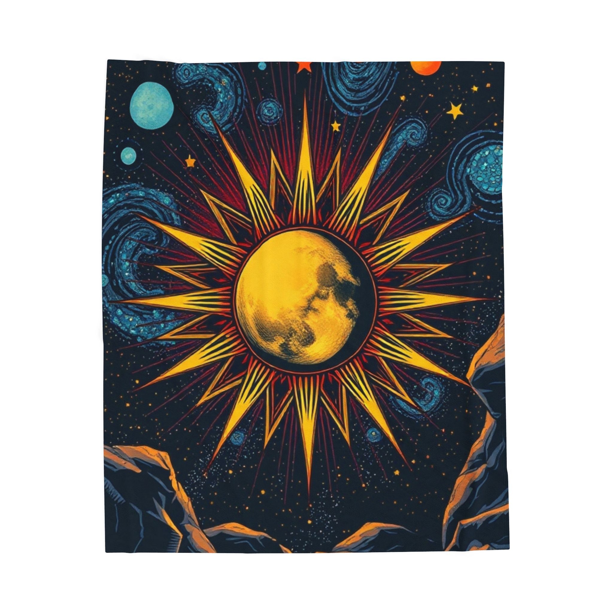 Moon and Galaxies Illistration Plush Blanket – For Comfort and Warmth