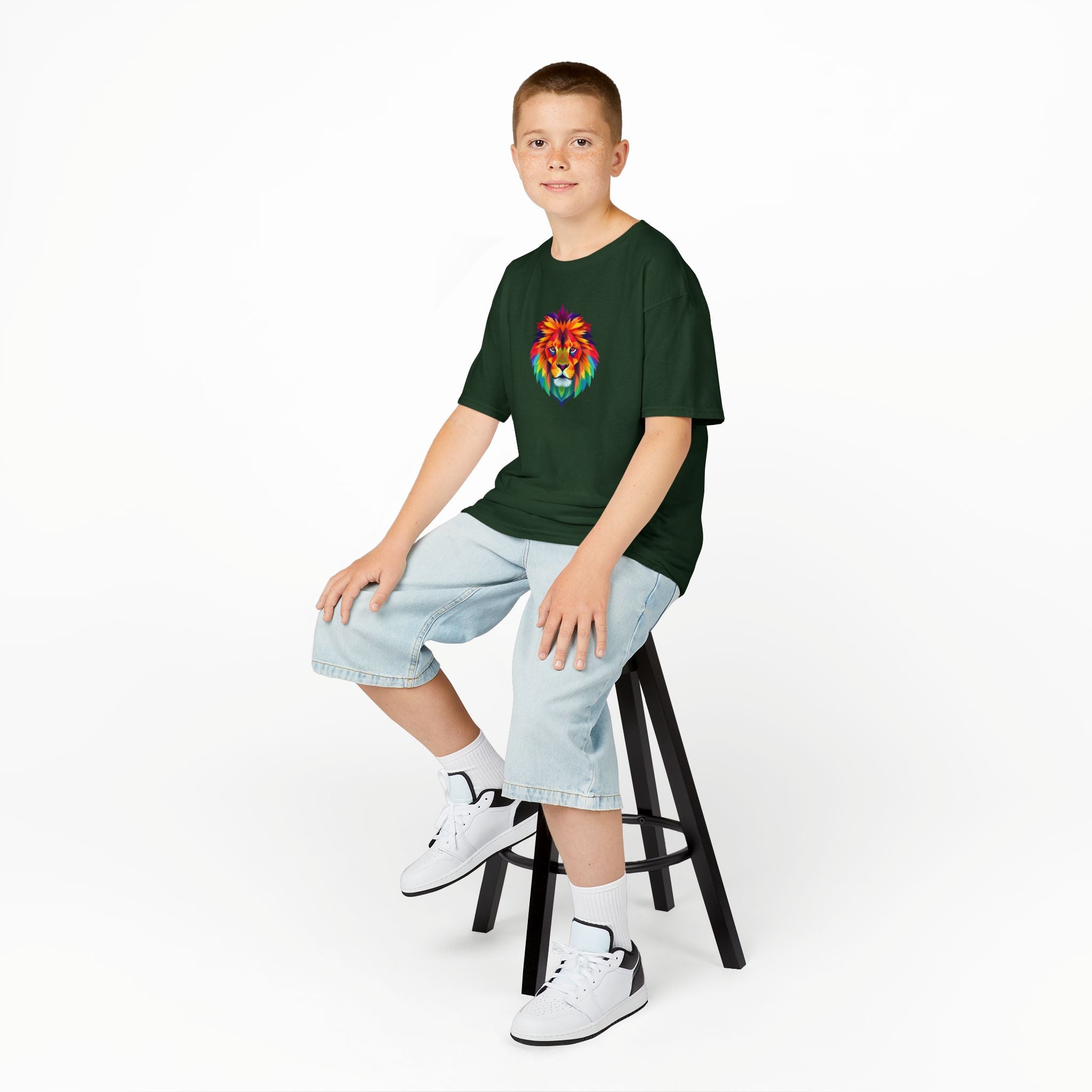Colorful Fractal Lion Kids Heavy Cotton Tee