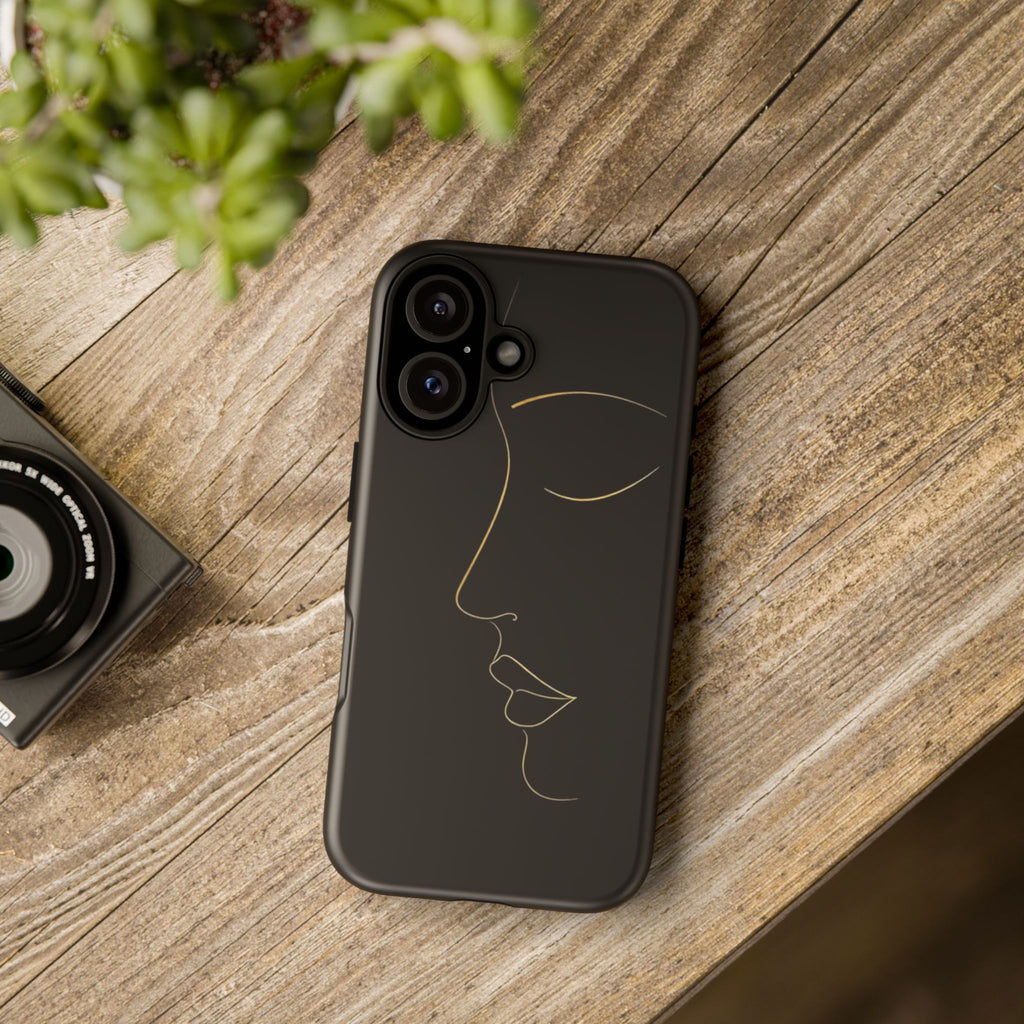 Android OR iPhone Compatible Cases - Gold Line Face Design - Unique Tough Cases
