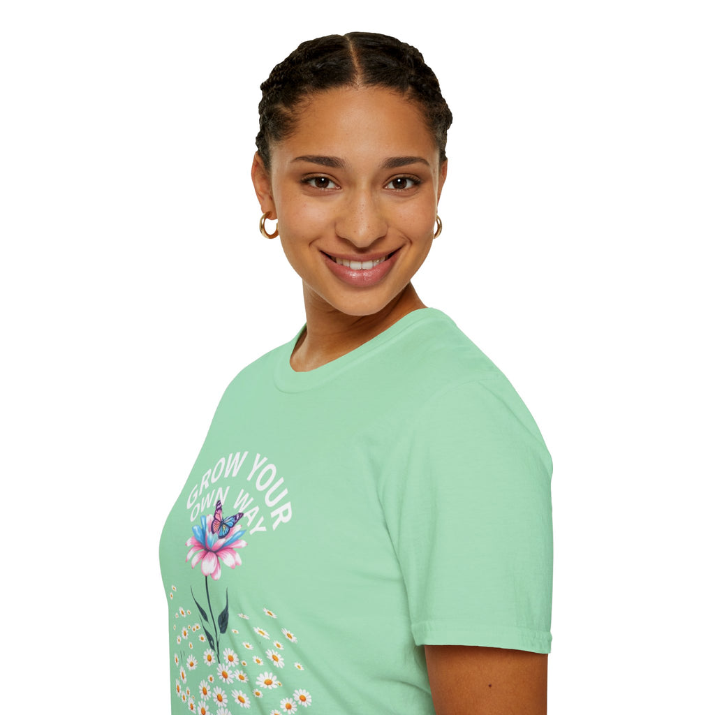 Grow Your Own Way Trans Pride Unisex T-Shirt - Floral Design for Garden Lovers