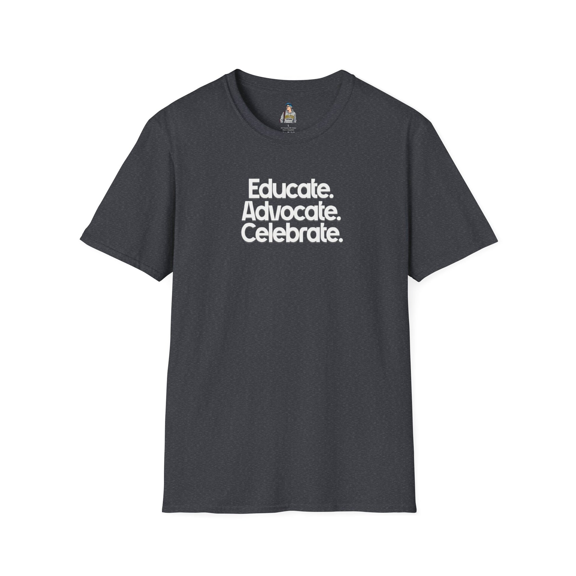 Educate. Advocate. Celebrate. Minimalist Pride T-Shirt