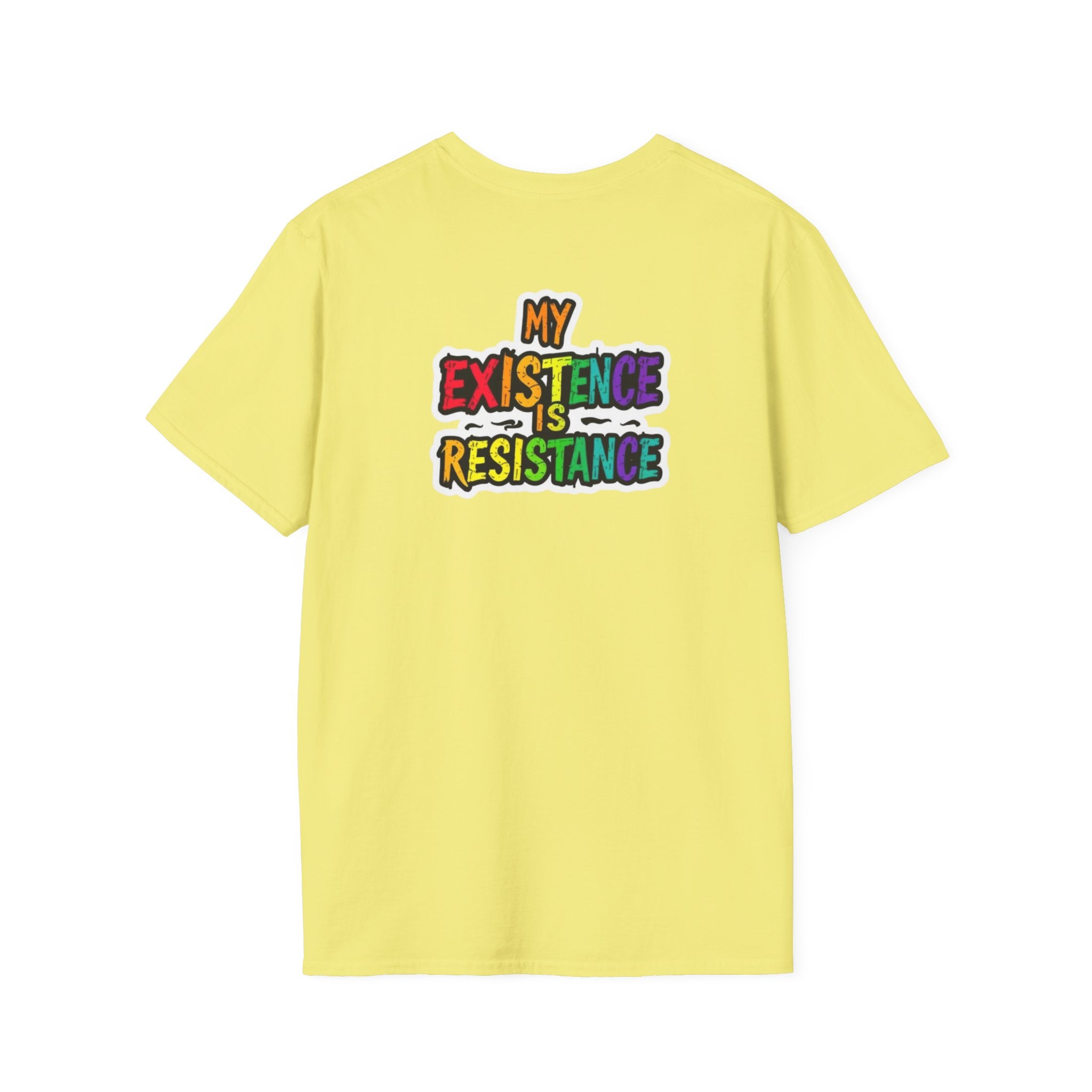 Unisex Softstyle T-Shirt - Pride Heart Design with 'Existence is Resistance'