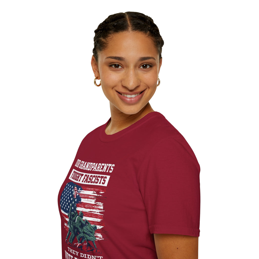 Unisex Softstyle T-Shirt: 'Our Grandparents Fought Fascists' Patriotic Tee