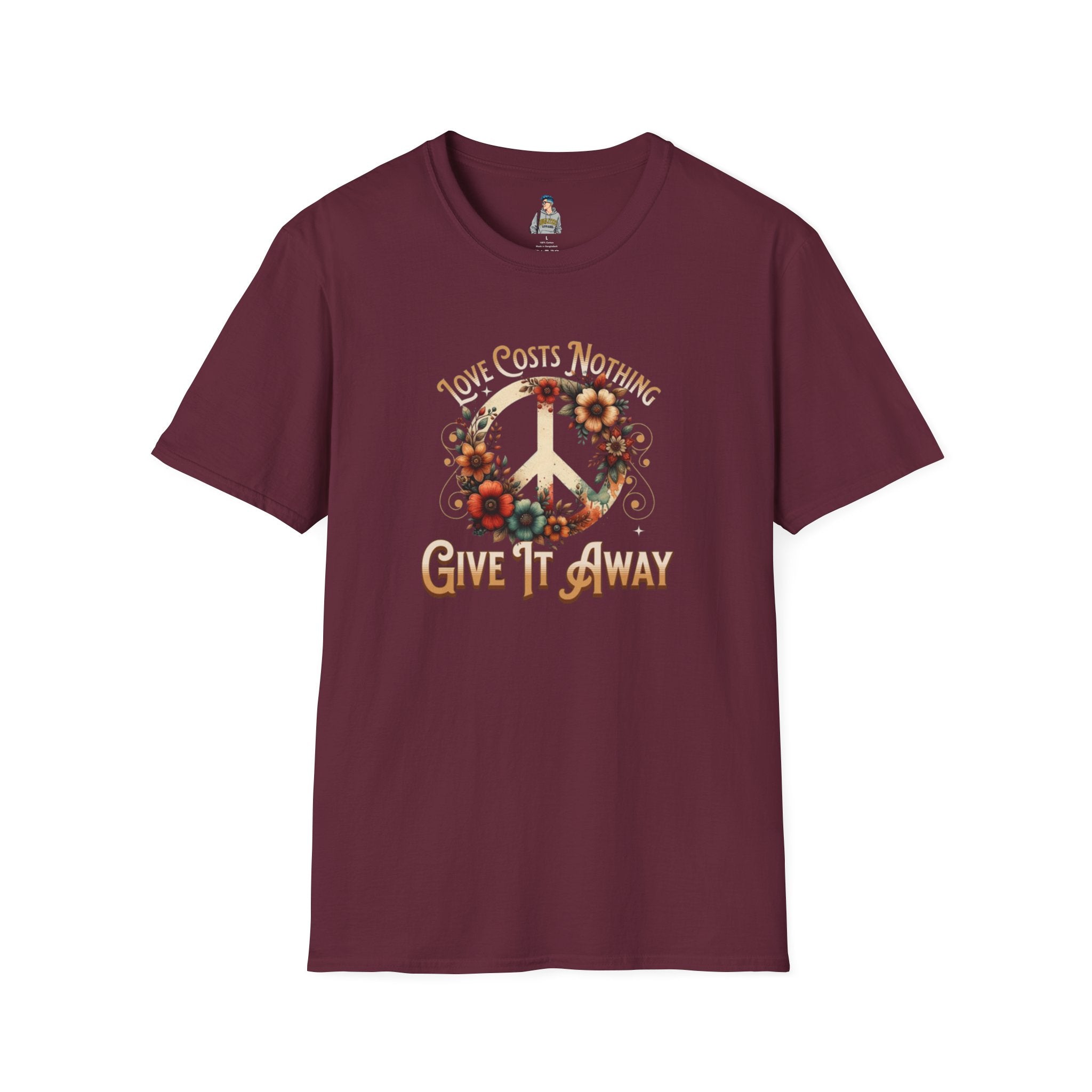 Unisex Softstyle T-Shirt - Love Costs Nothing, Give It Away Floral Peace Design