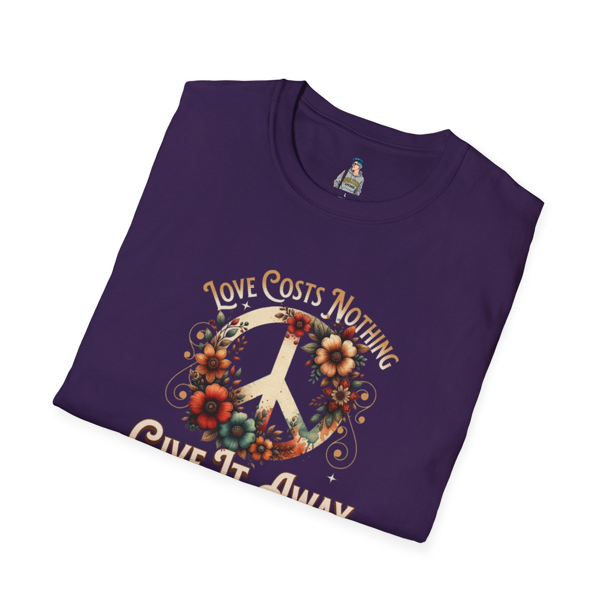 Unisex Softstyle T-Shirt - Love Costs Nothing, Give It Away Floral Peace Design