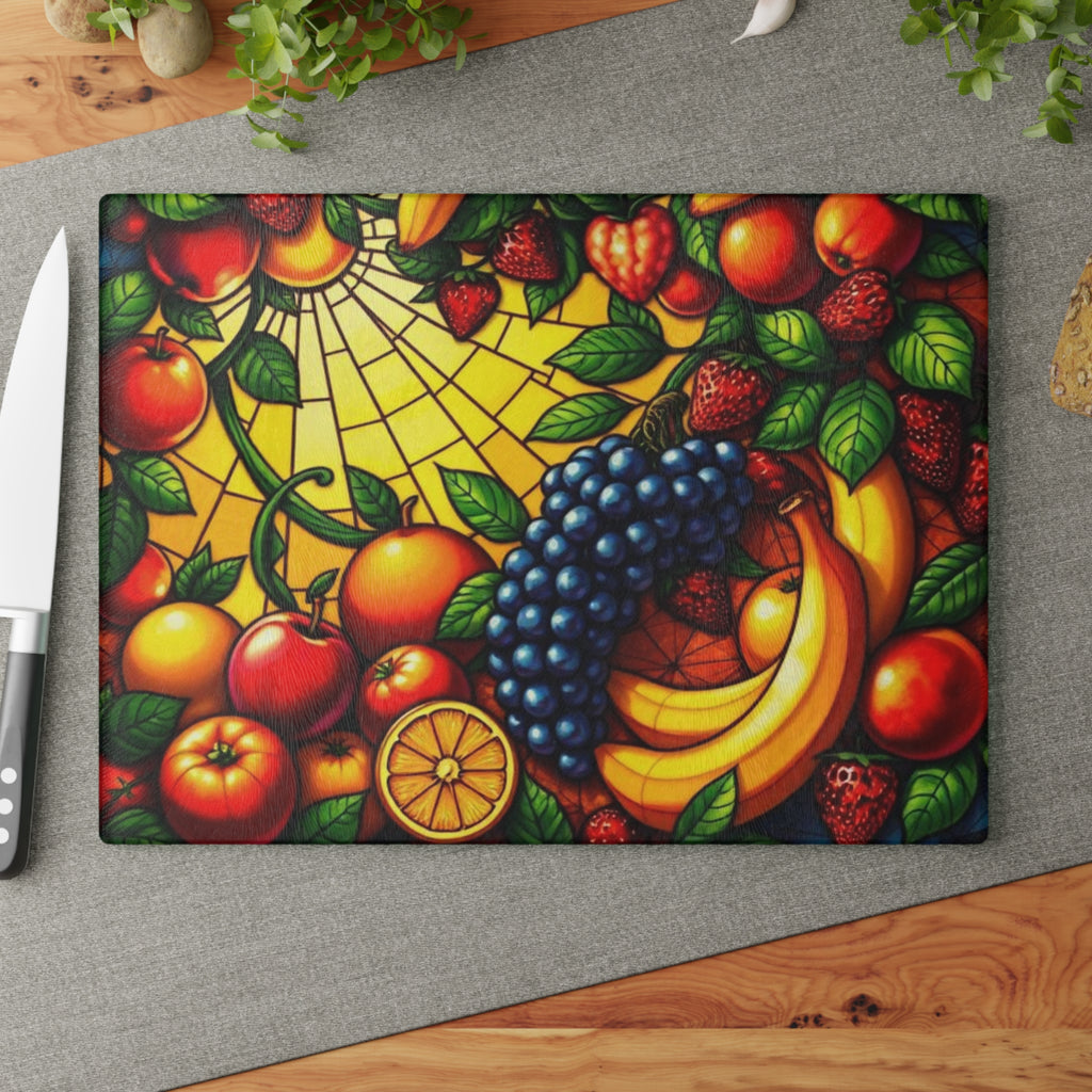 Vibrant Fruit Art Glass Cutting Board - Ideal for Culinary Enthusiasts