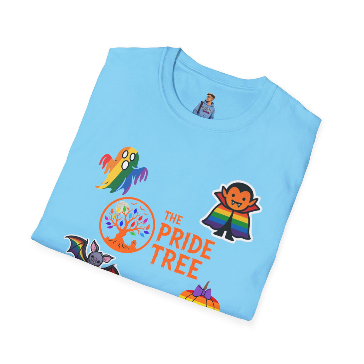 The Pride Tree Halloween T‑Shirt — Rainbow Ghosts, Pumpkins & Bat Graphic Tee