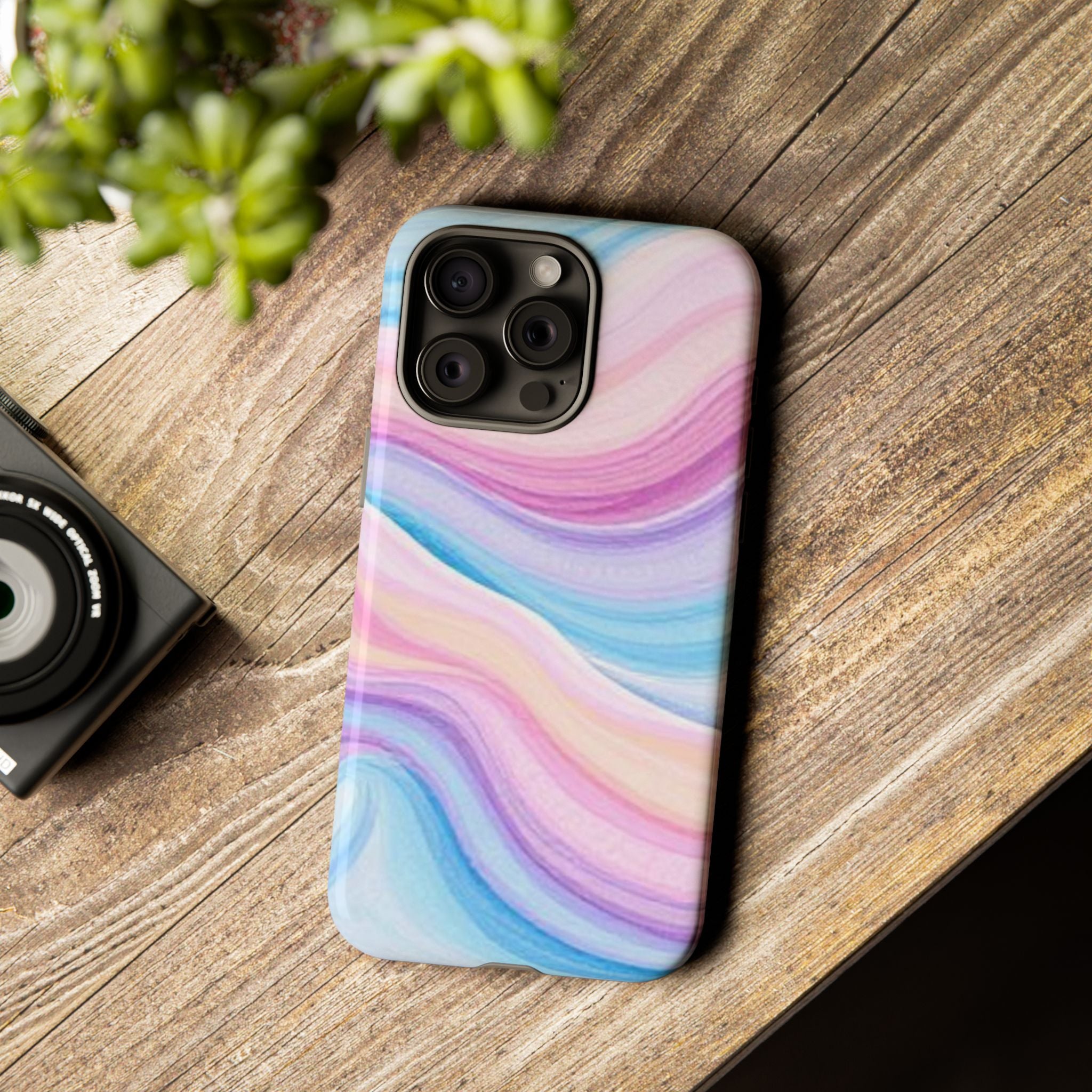 Pastel Marble Tough Phone Case iPhone — Swirled Pink & Blue Protective Cover