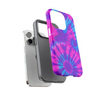 Tie-Dye Floral Phone Case for iPhone — Pink & Blue Retro Protective Tough Case