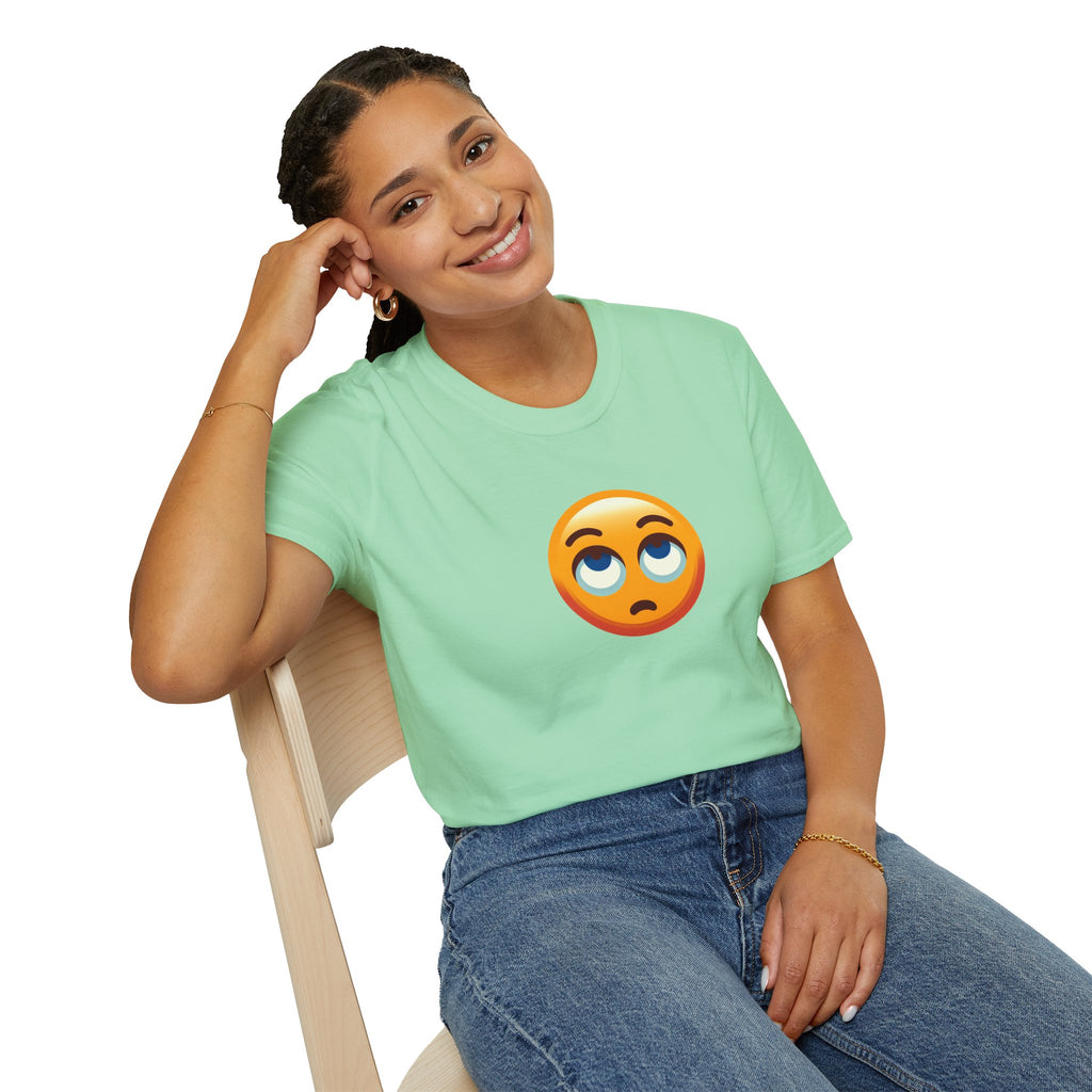 Unisex Softstyle T-Shirt with Eye Roll Emoji | Casual Graphic Tee for Everyday Humor