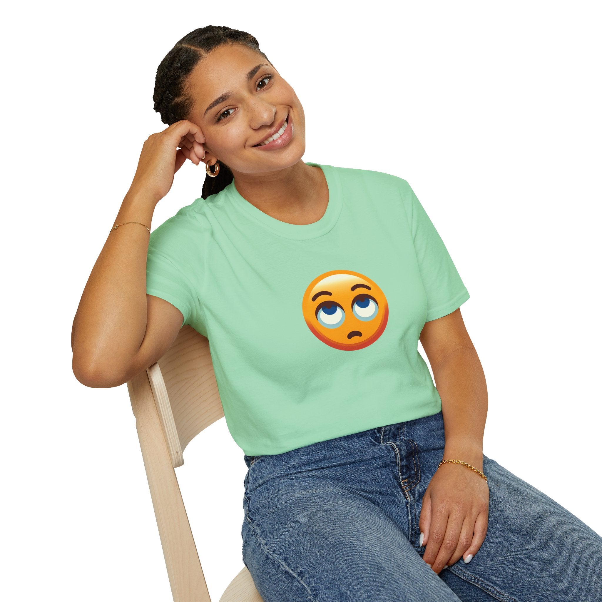 Unisex Softstyle T-Shirt with Eye Roll Emoji | Casual Graphic Tee for Everyday Humor