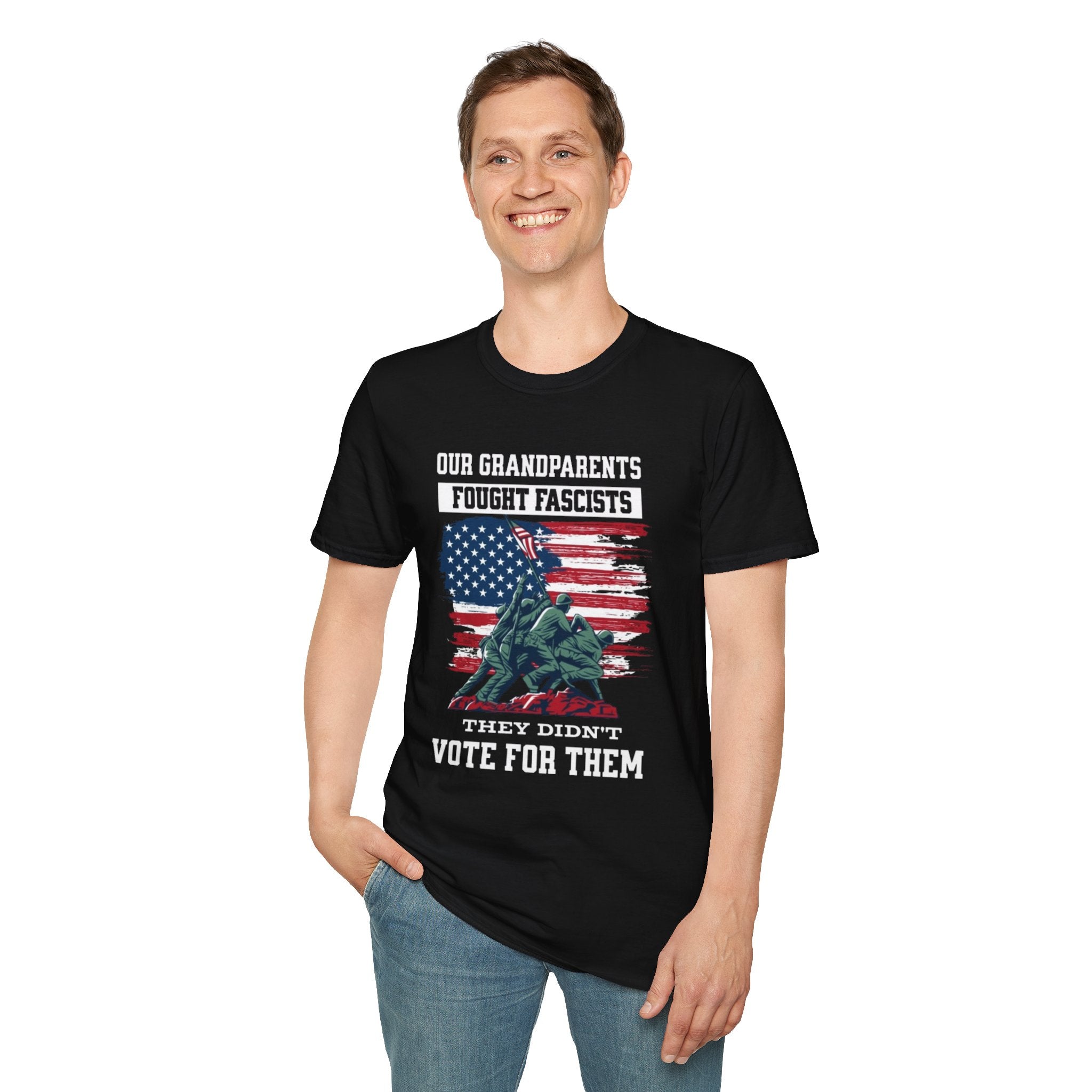 Unisex Softstyle T-Shirt: 'Our Grandparents Fought Fascists' Patriotic Tee